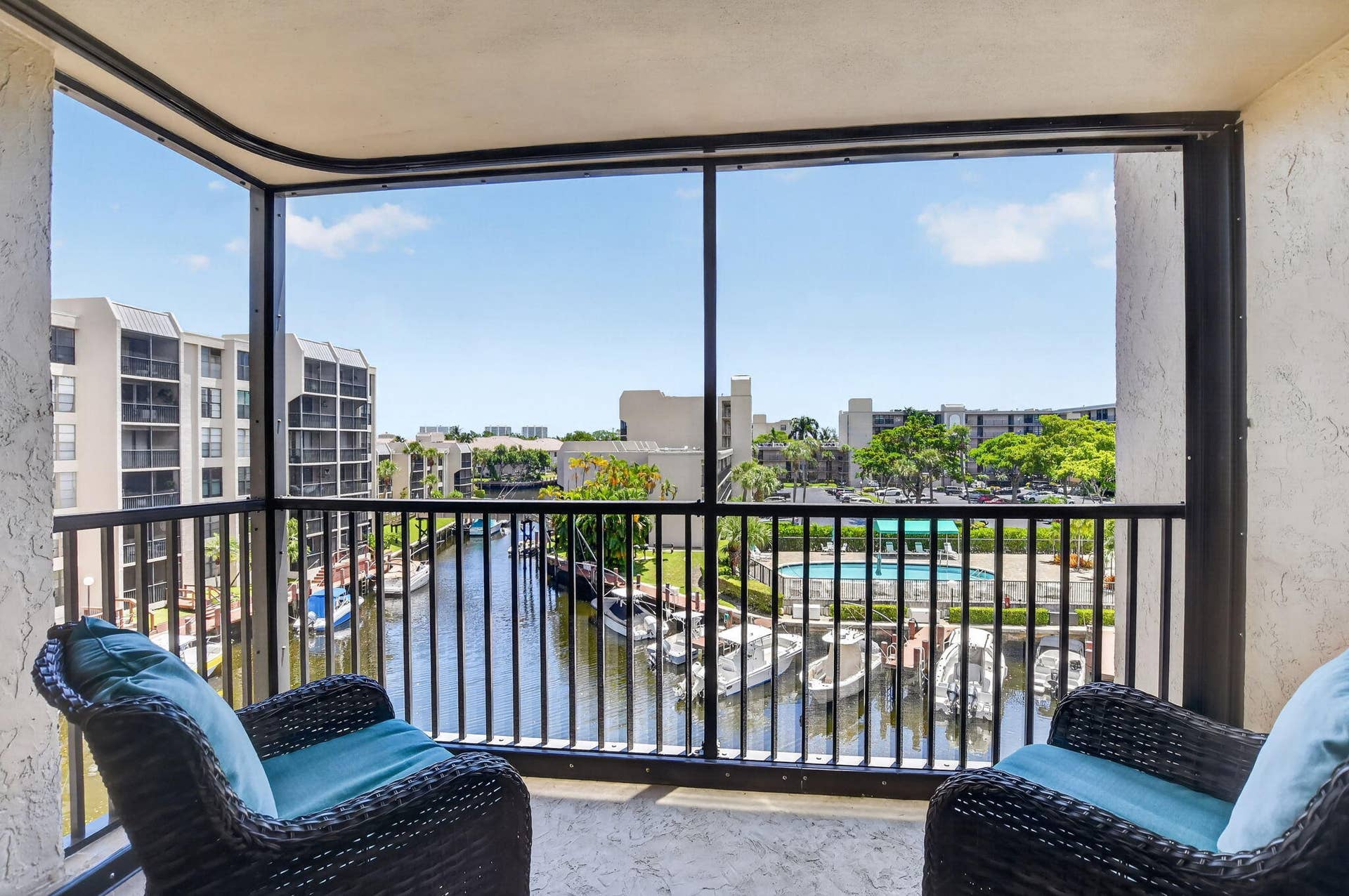 4 Royal Palm Way, #403, Boca Raton, FL 33432 Screened Patio with Water Views