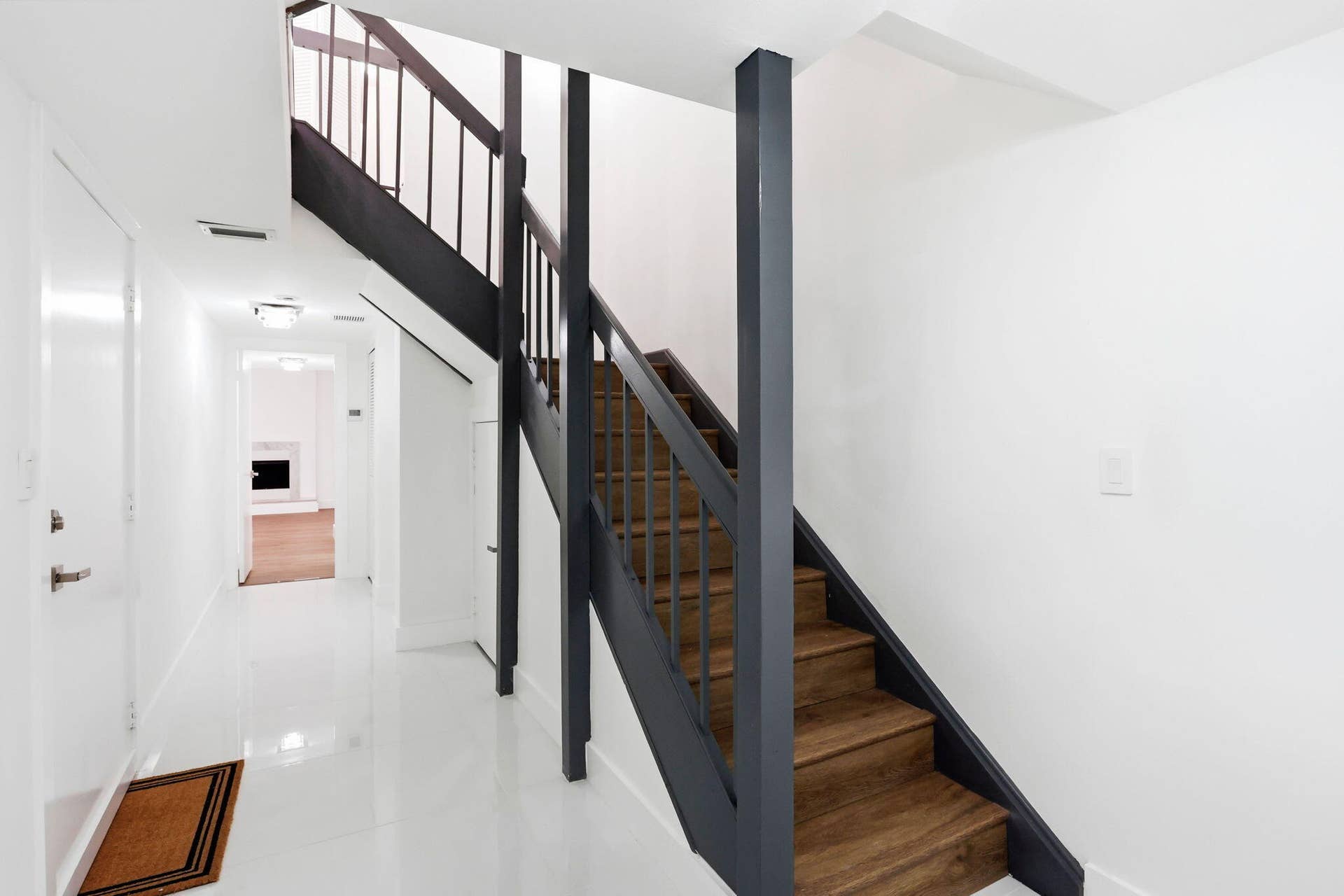 Wood staircase.