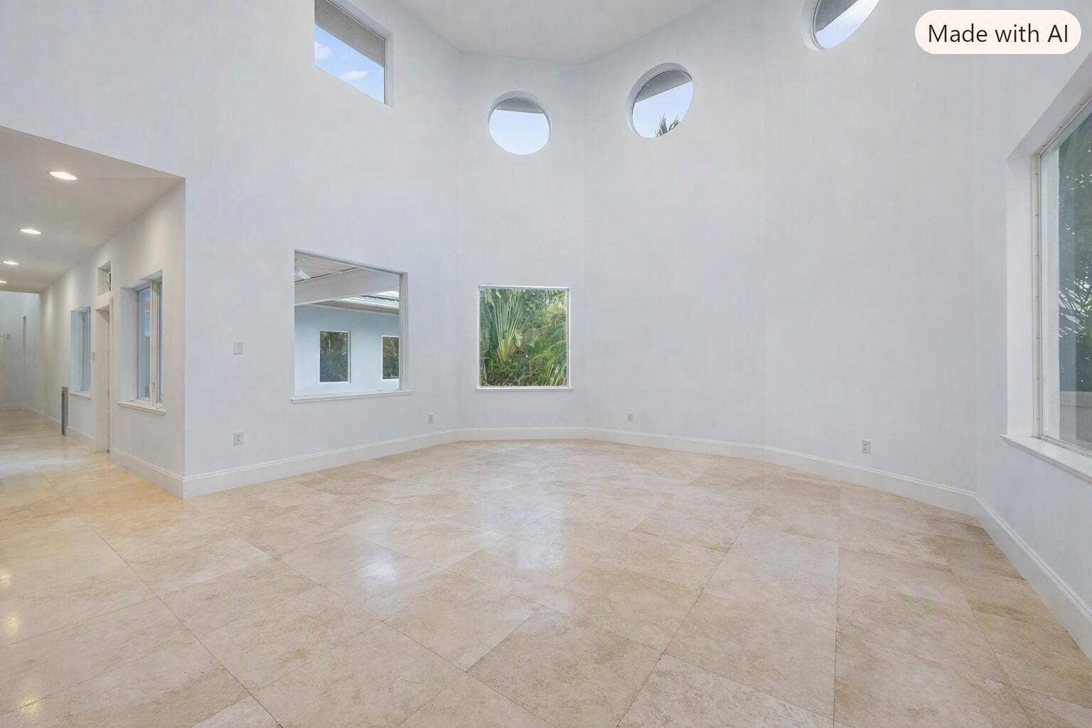 Soaring ceilings with multiple windows
