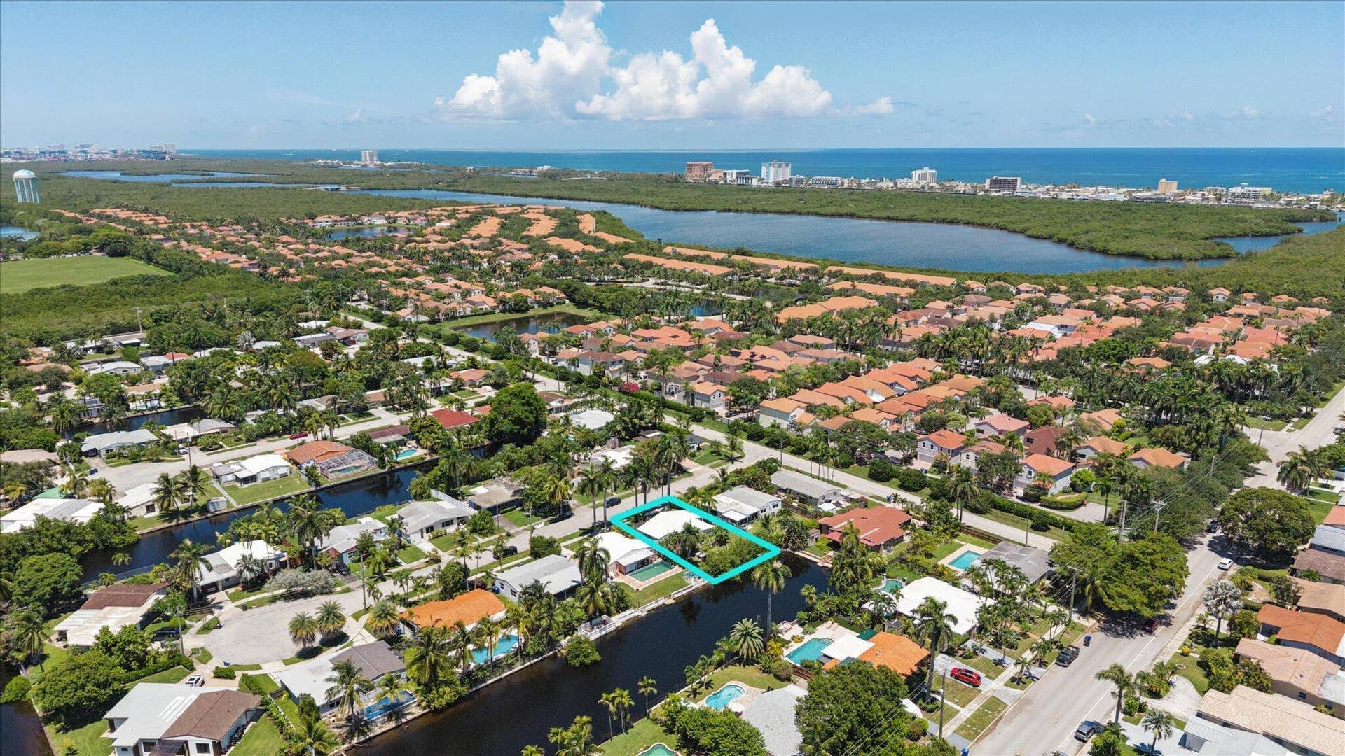 1158 Grant Street, Hollywood, FL 33019 Drone View looking from canal to North L