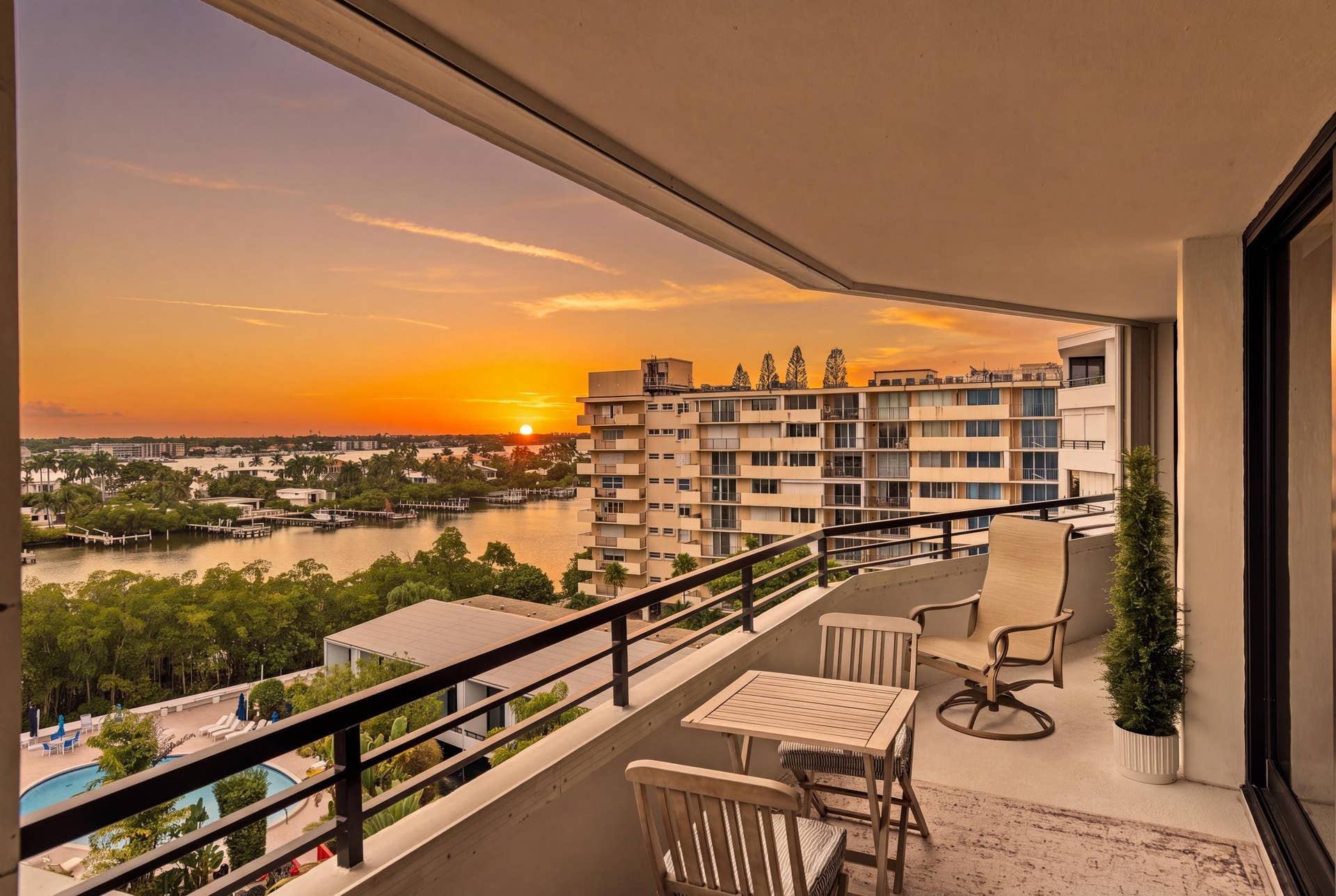 3589 S Ocean Boulevard, #808, South Palm Beach, FL 33480 Expansive private balcony with a intracoastal backdrop