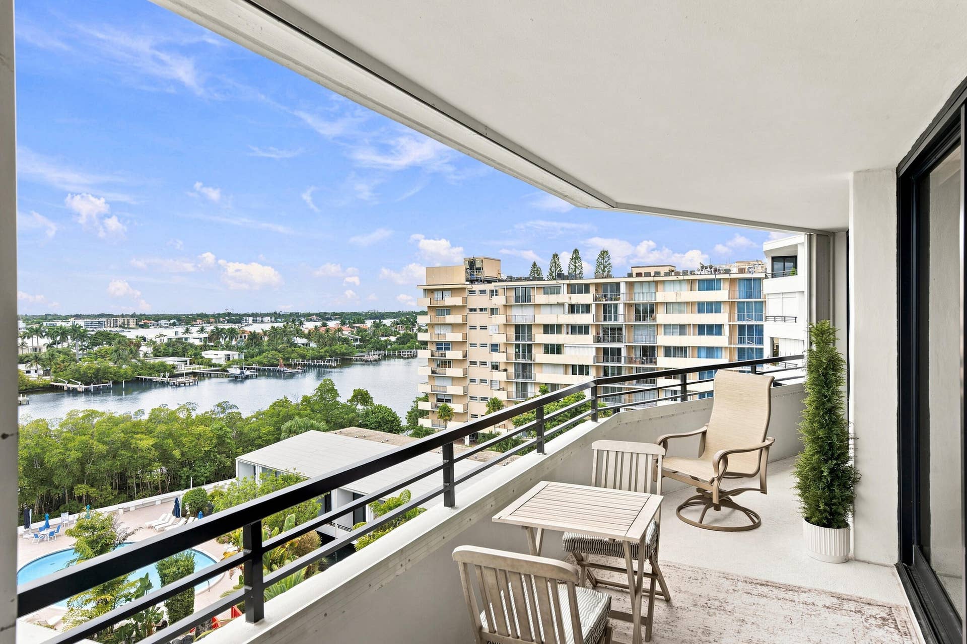 3589 S Ocean Boulevard, #808, South Palm Beach, FL 33480 Expansive private balcony with water and city panoramas