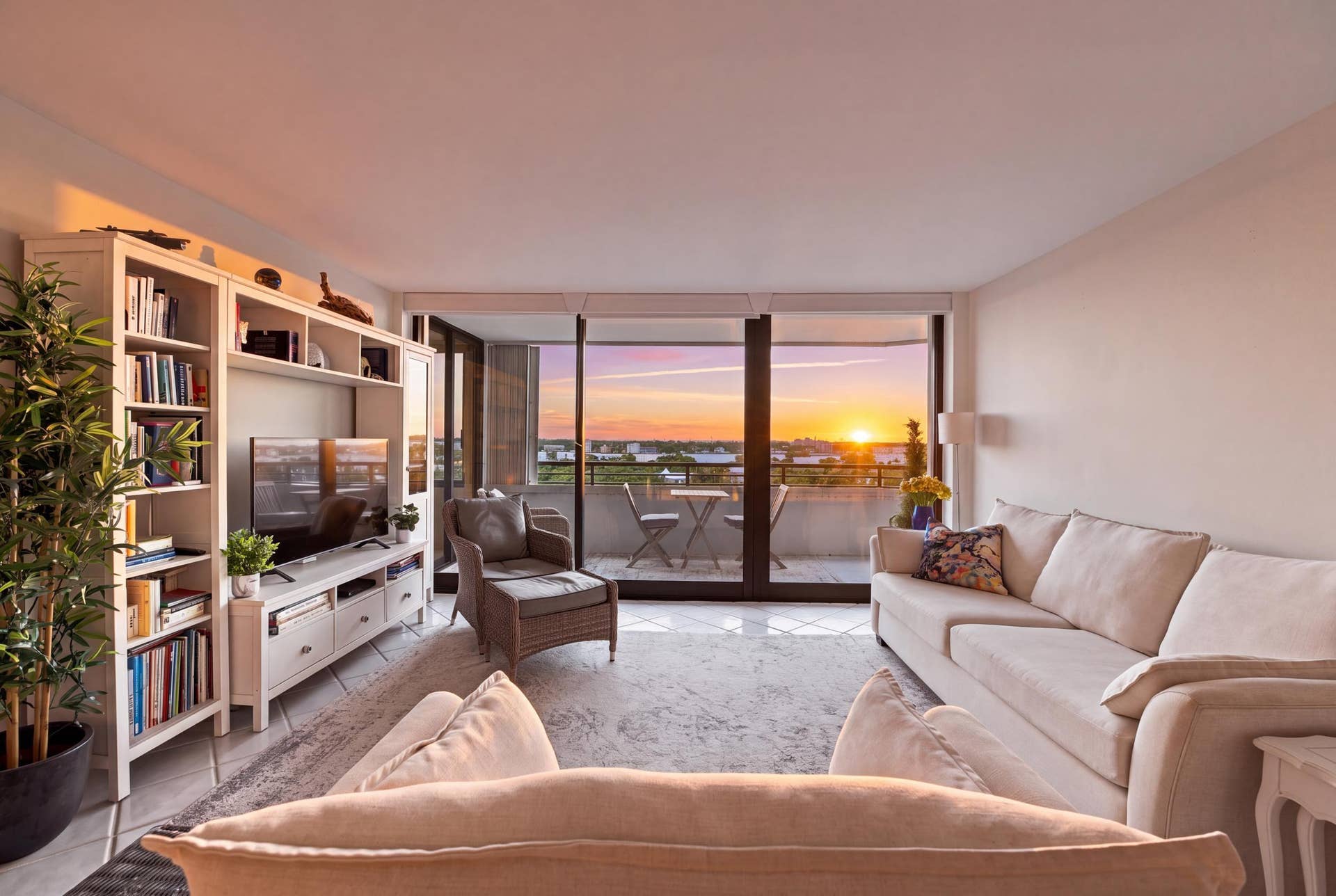 3589 S Ocean Boulevard, #808, South Palm Beach, FL 33480 Spacious living area featuring floor-to-ceiling sliding glass doors opening to a private balcony