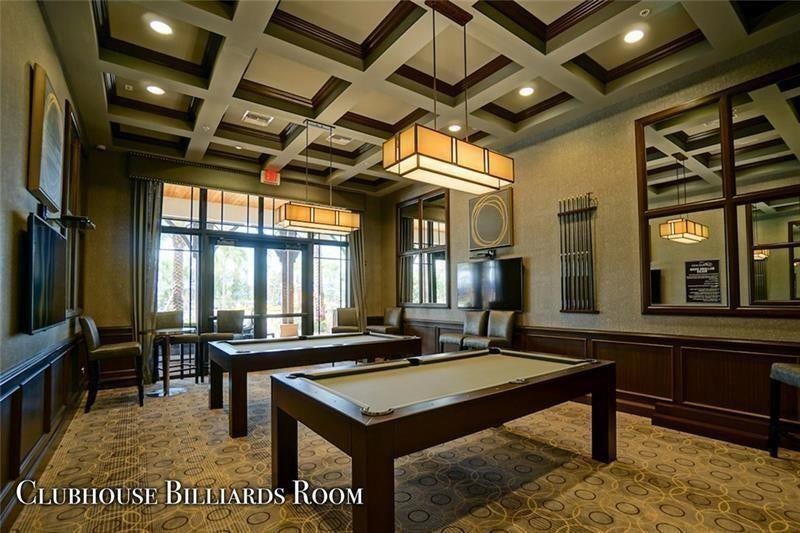 9749 Blue Isle, #BAY, Parkland, FL 33076 Coffered ceiling with recessed lighting and rectangular pendant fixtures