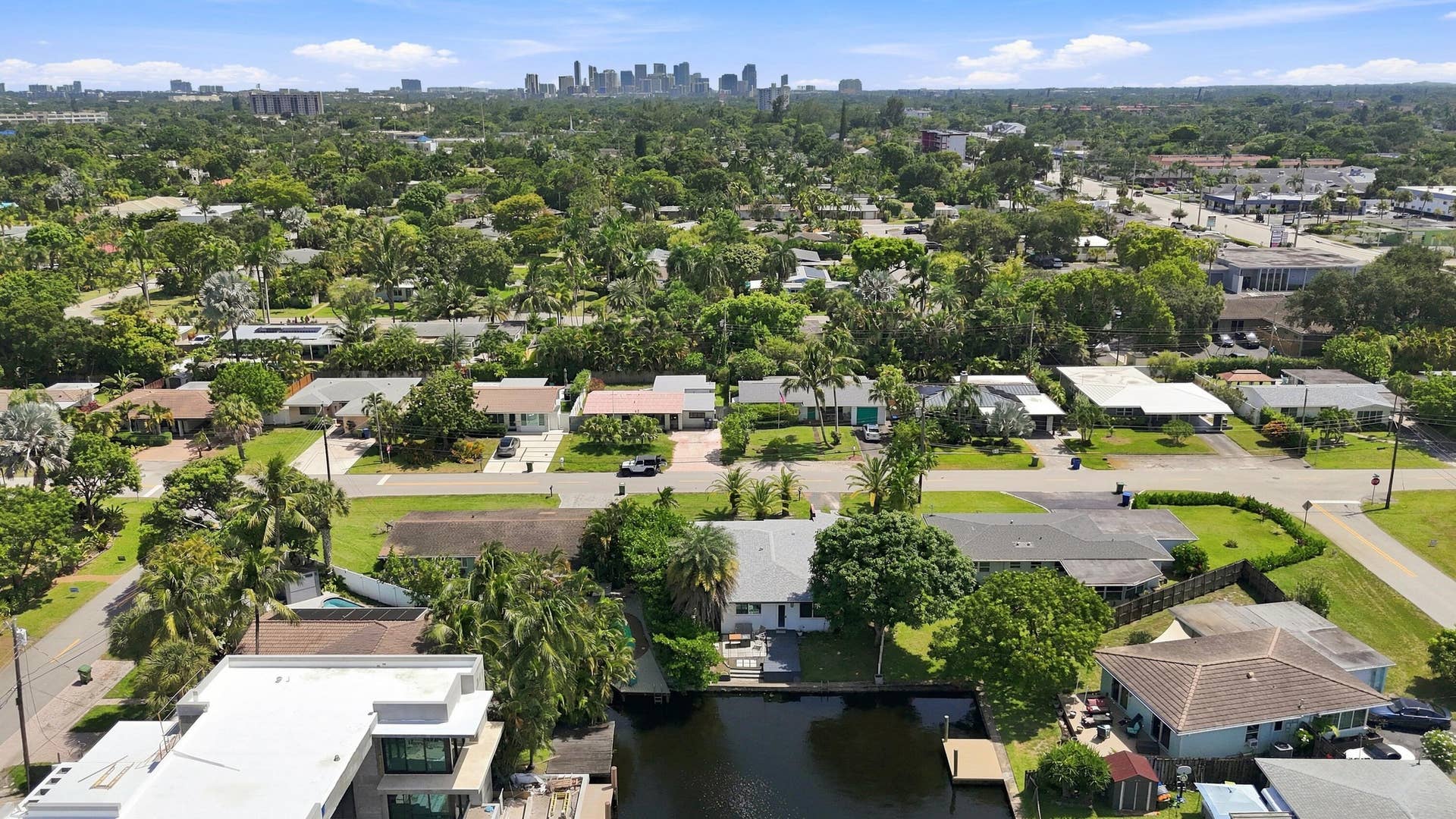 Aerial Back South with Downtown view