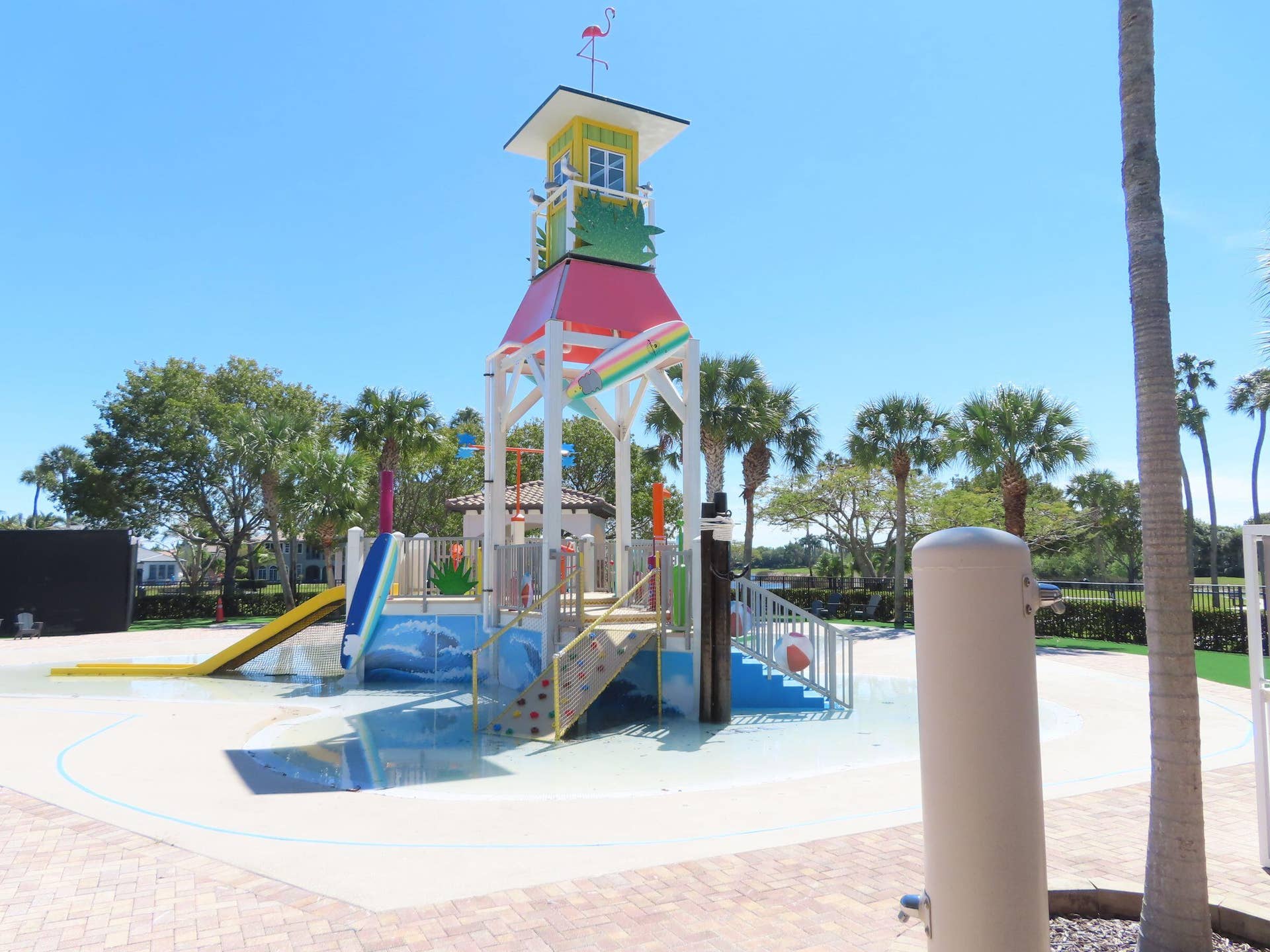 12390 NW 78th Manor, Parkland, FL 33076 We have a fantastic Kiddies and adults waterpark, When the bell rings the tower drops a few sprays & small buckets of water , watch the children run in with laughter, There is always an attendant on duty and children are only allowed with parents closeby