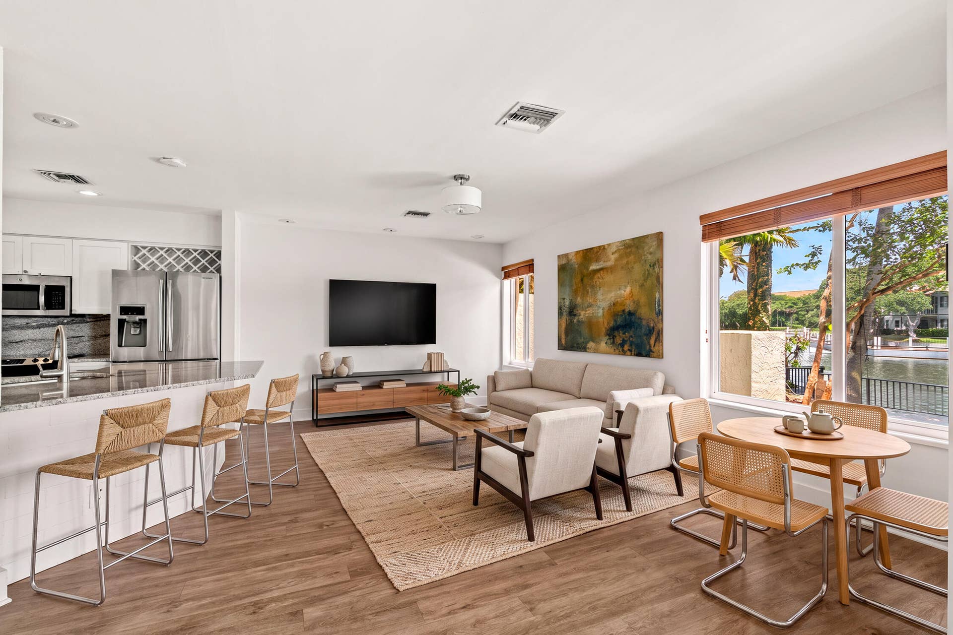 The family room connects with the kitchen