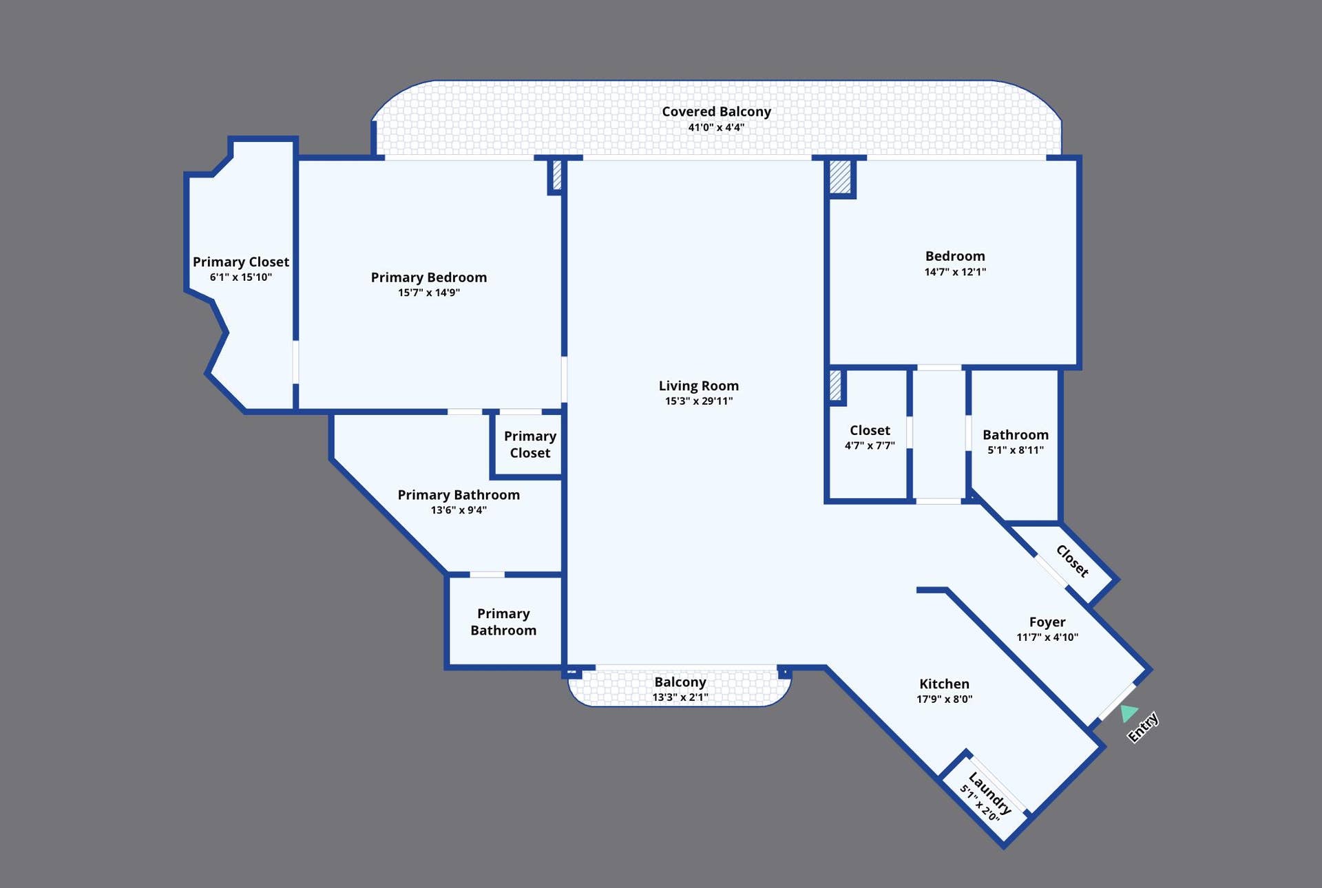 Floor plan illustrates Tiara 15C's two-bedroom, two-bath layout, main living spaces and balcony locations.