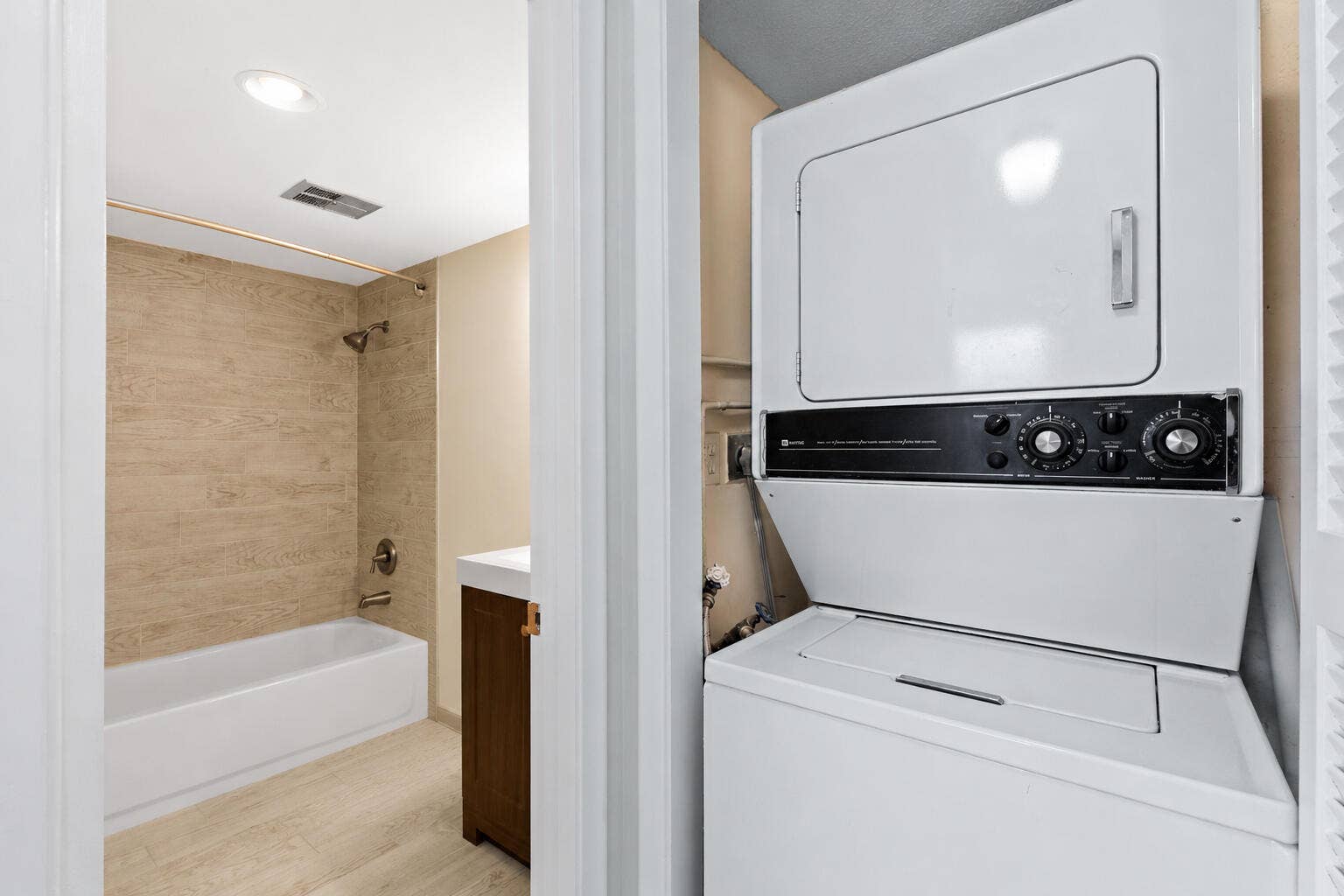 Guest bath and hall laundry closet
