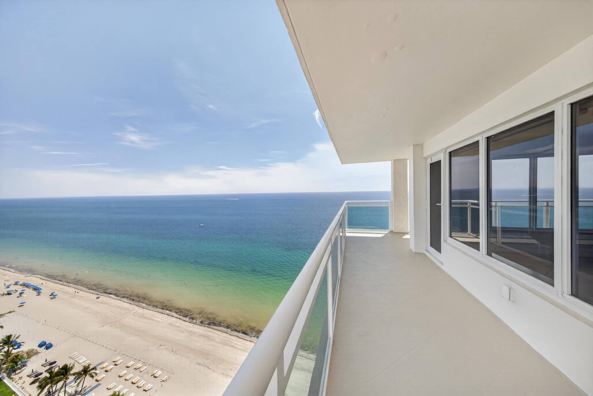 3900 Galt Ocean Drive, #2417, Fort Lauderdale, FL 33308 Enjoy dramatic views of the beach, turquoise shoreline and open Atlantic from the expansive balcony.
