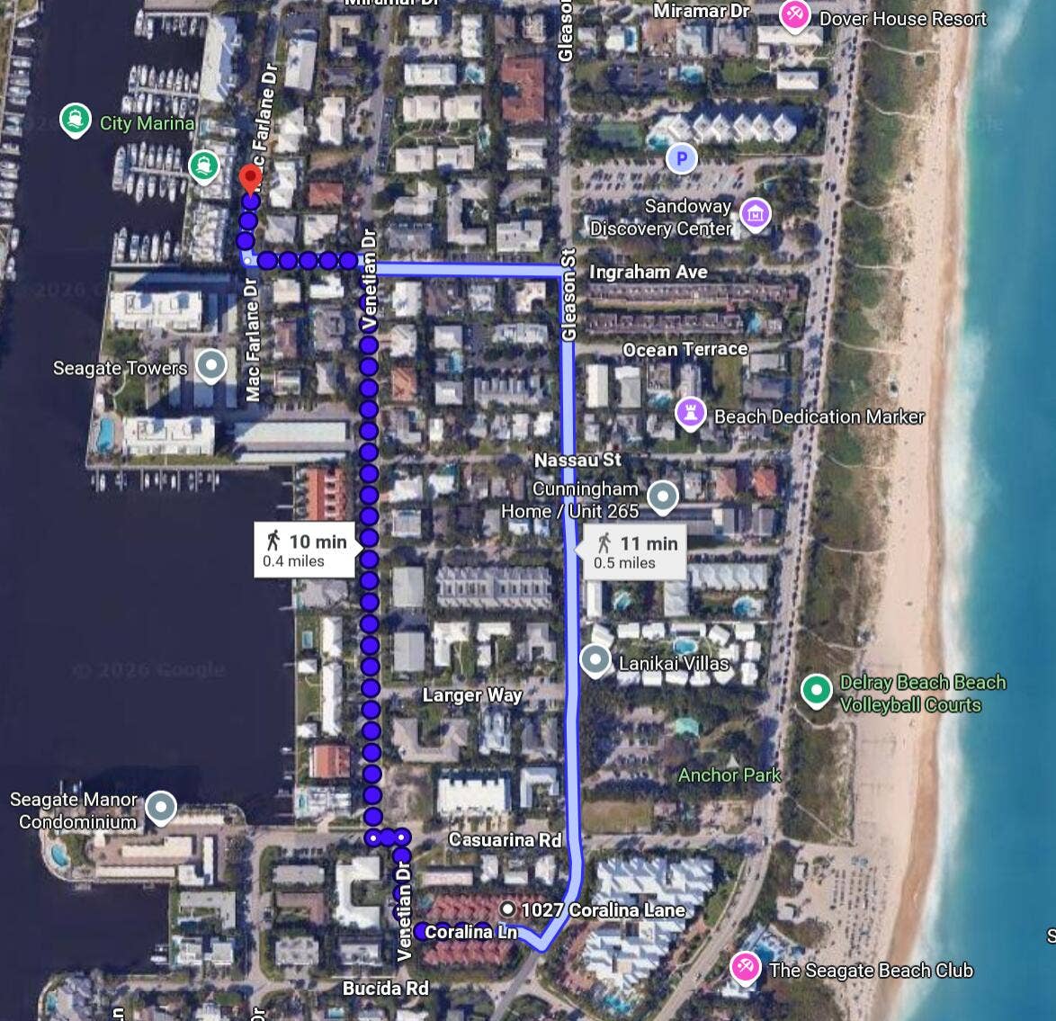 1027 Coralina Ln to Seagate Yacht Club