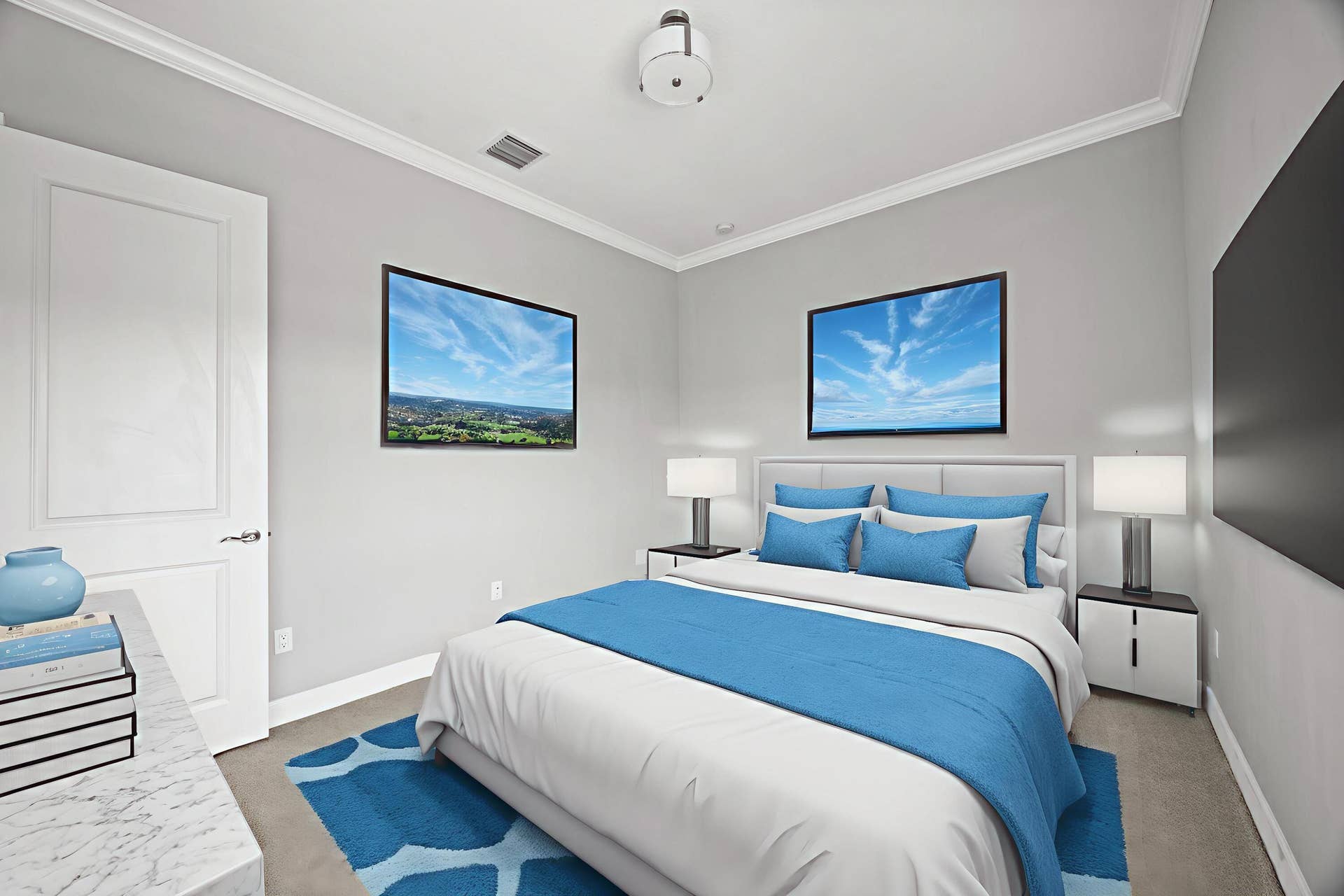 16007 Whippoorwill Circle, Westlake, Westlake, FL 33470 Recessed lighting, crown molding, paneled interior door, and built-in bedside tables with storage
