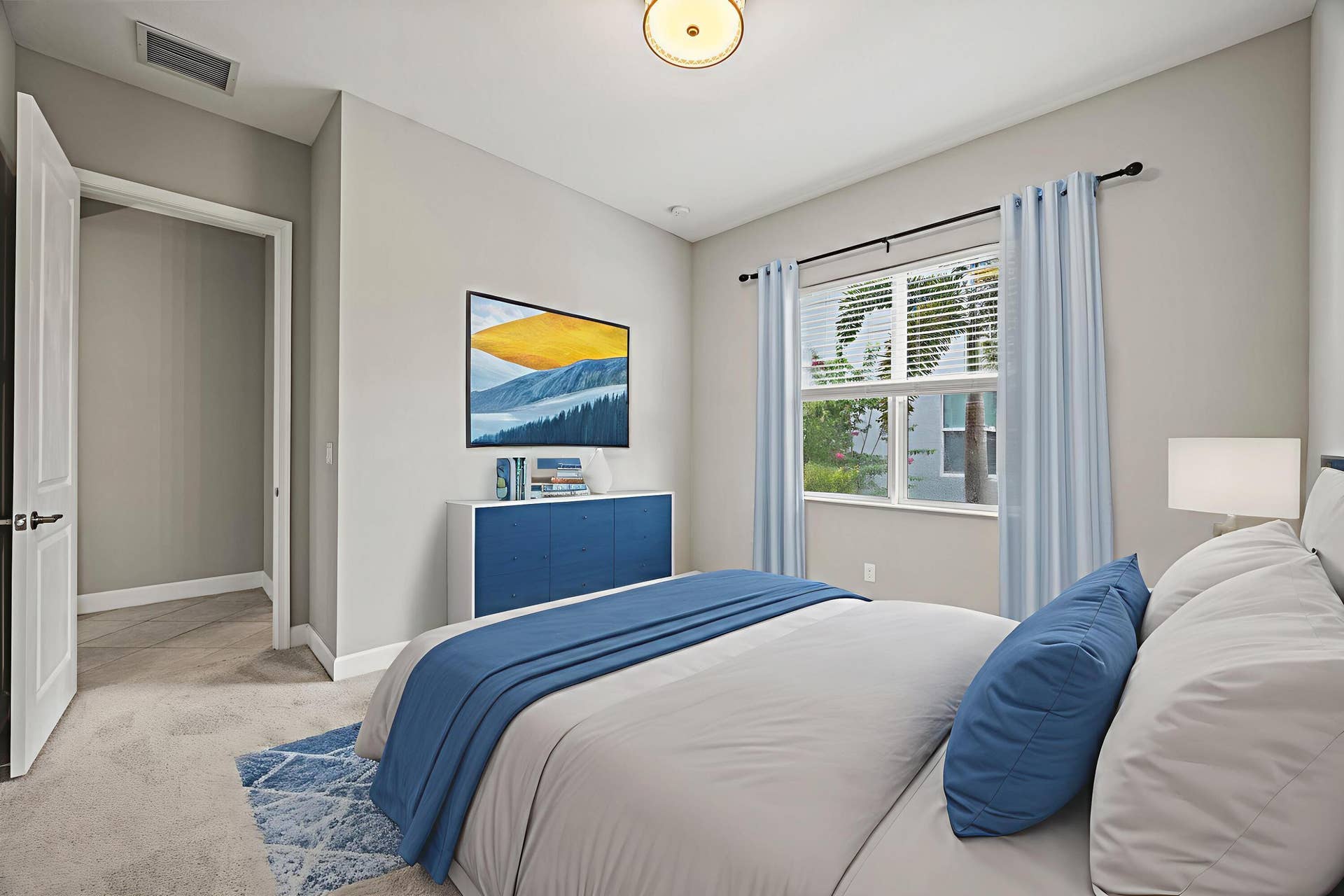 16007 Whippoorwill Circle, Westlake, Westlake, FL 33470 Recessed lighting, light gray wall tones, window with vertical blinds, ceiling-mounted light fixture, and carpeted flooring