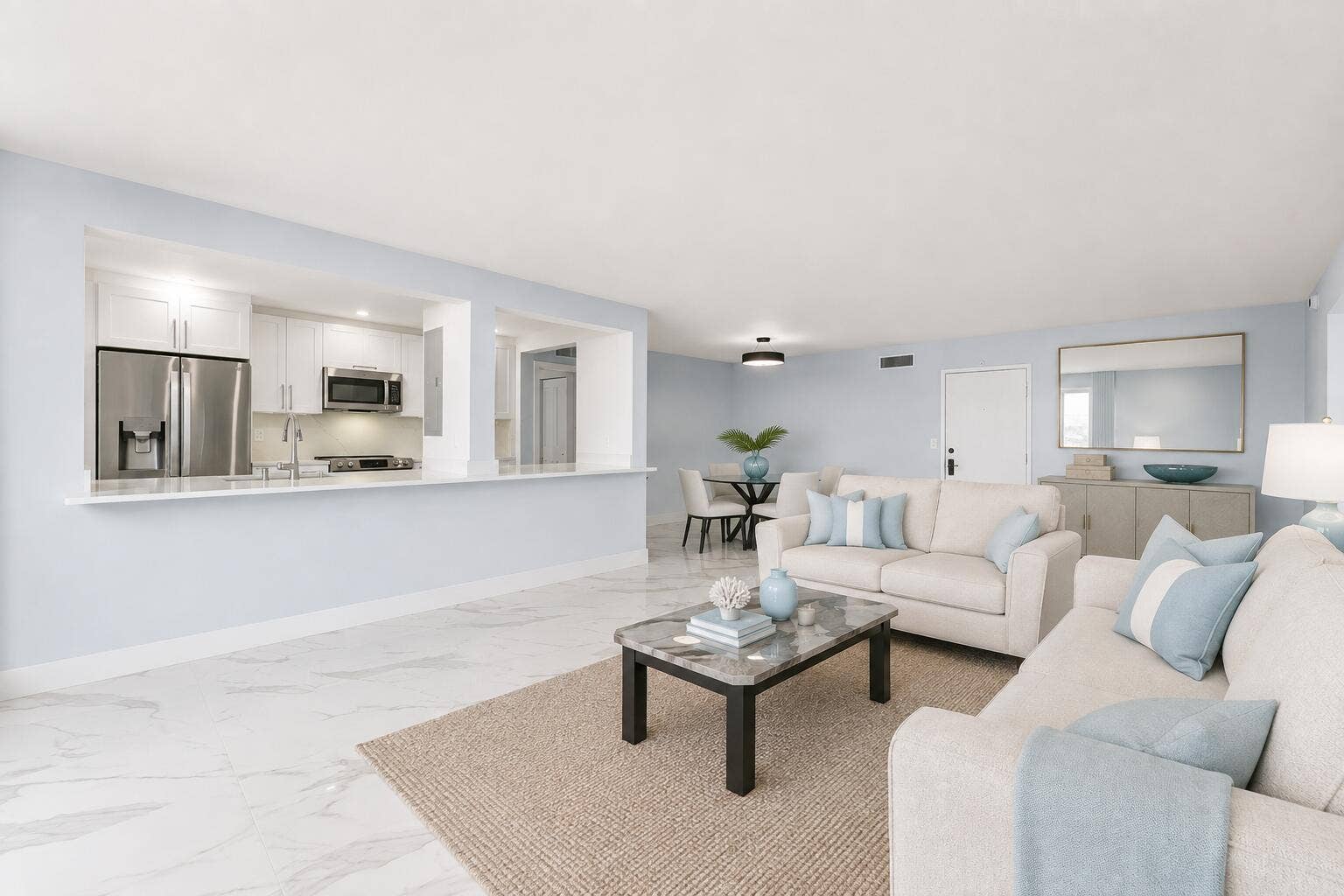 Stunning flooring throughout. with large island bar and open plan. Partial virtual staging.