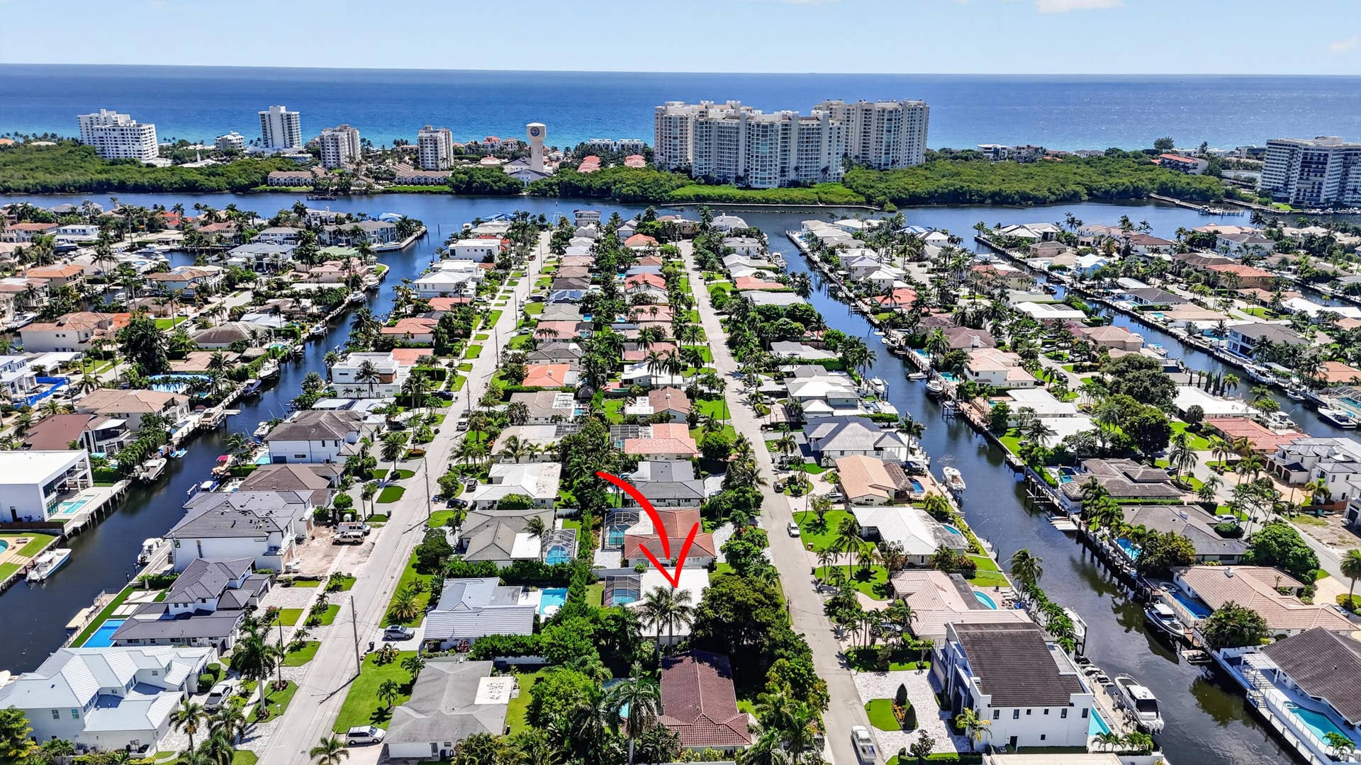 Aerial view of the house and the neighborhoo