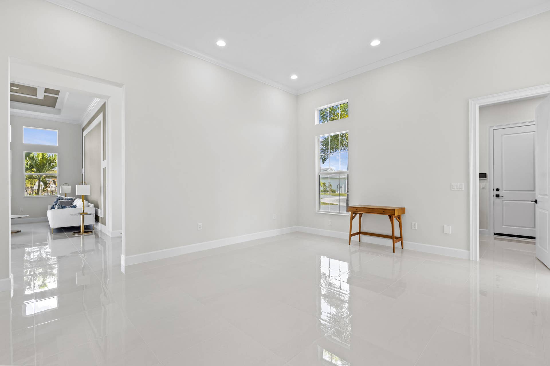 14976 Woodlot Court, Westlake, FL 33470 Flex Room with polished tile flooring, recessed lighting, crown molding, and multiple windows