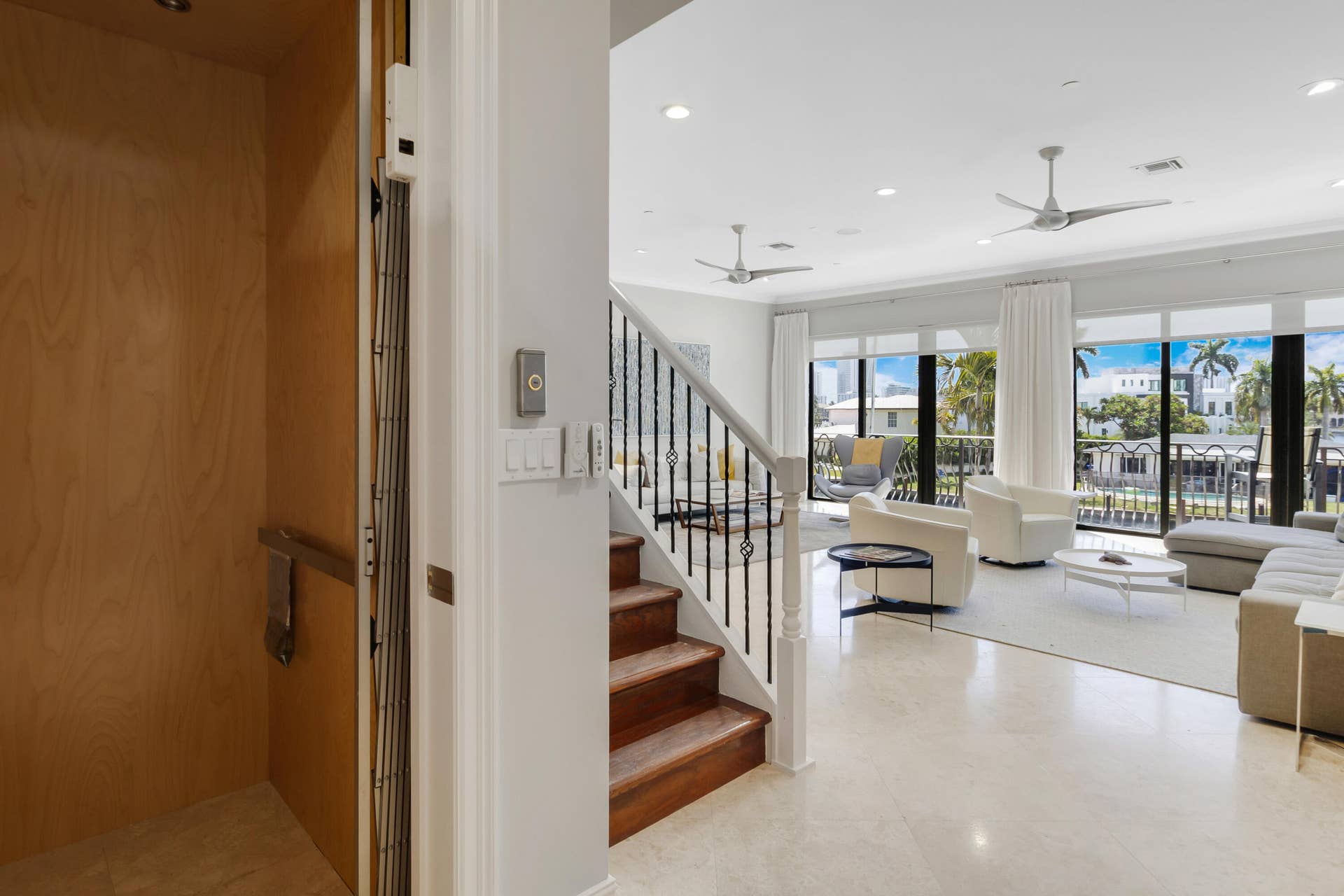 Elevator and second floor living area.