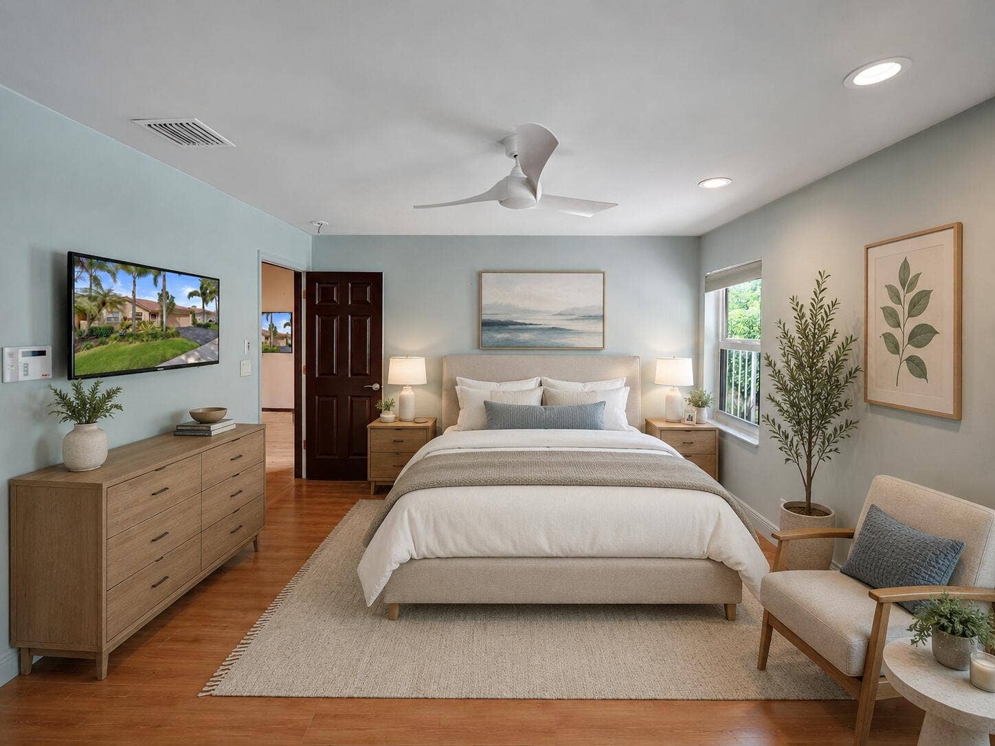 Virtually staged primary bedroom