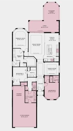 13072 SW Shinnecock Drive, Port St Lucie, FL 34987 Floor Plan - Additional highlights Include: gourmet kitchen, an additional secondary bedroom, tandem garage, a covered lanai, and an outdoor kitchen rough-in.