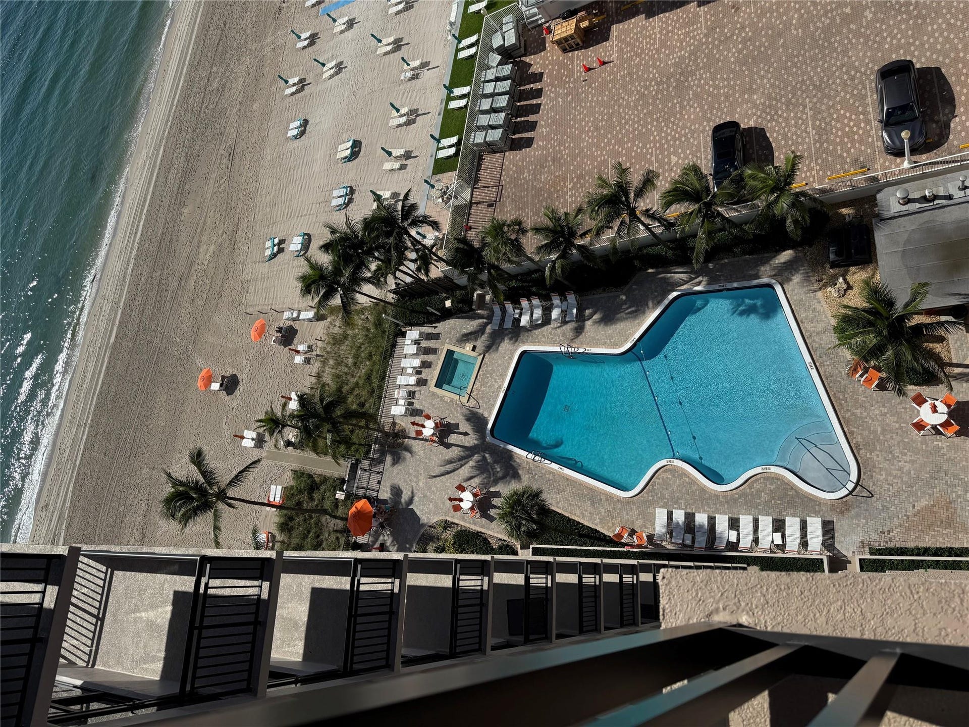 3800 GALT OCEAN Drive, #1508, Fort Lauderdale, Fort Lauderdale, FL 33308 Oversized pool with a distinct shape, a separate spa, a beachfront setting, mature palm trees, and a paved hardscape