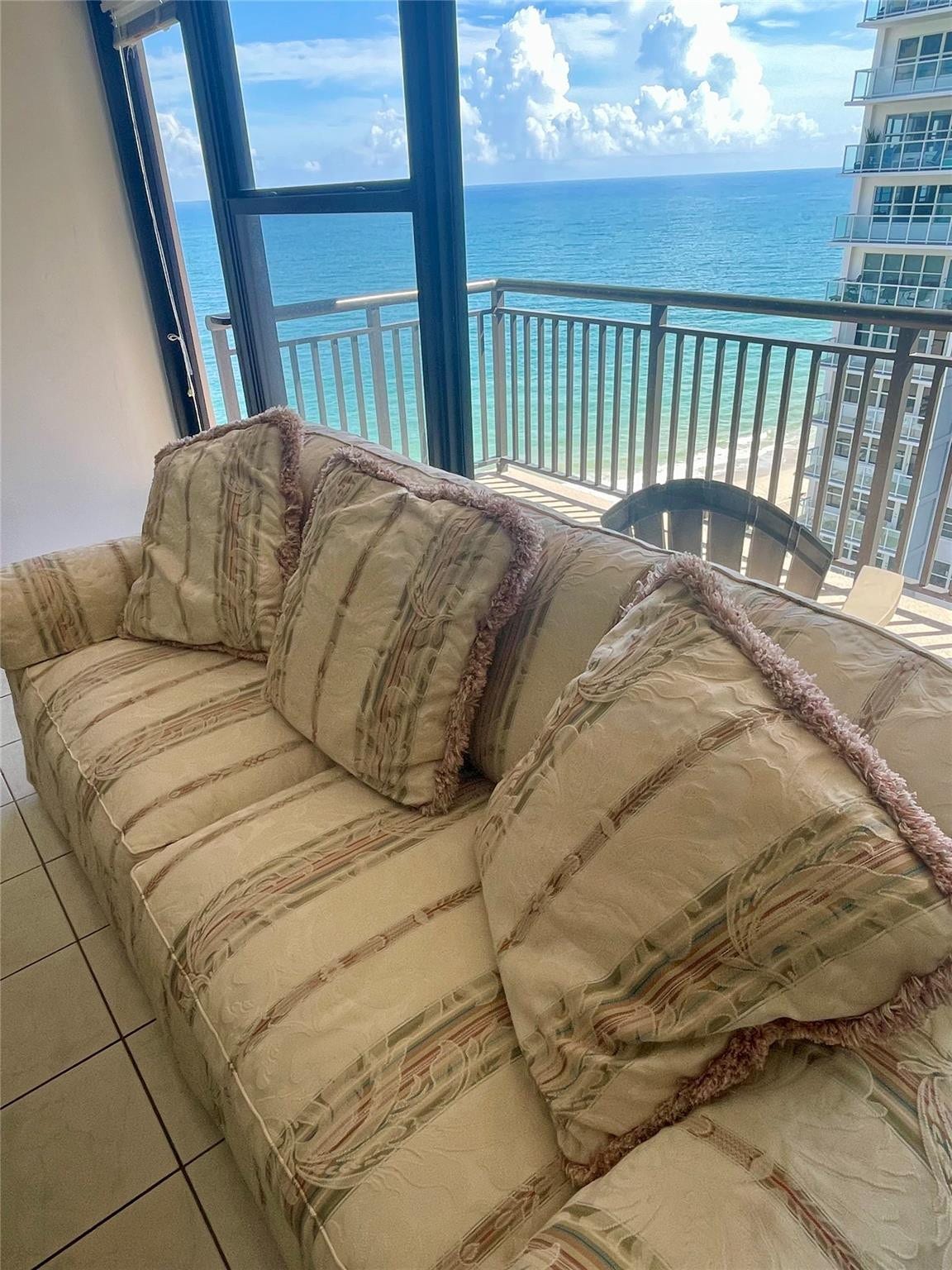 3800 GALT OCEAN Drive, #1508, Fort Lauderdale, Fort Lauderdale, FL 33308 Floor-to-ceiling glass doors opening to a private balcony with metal railings and ocean backdrop