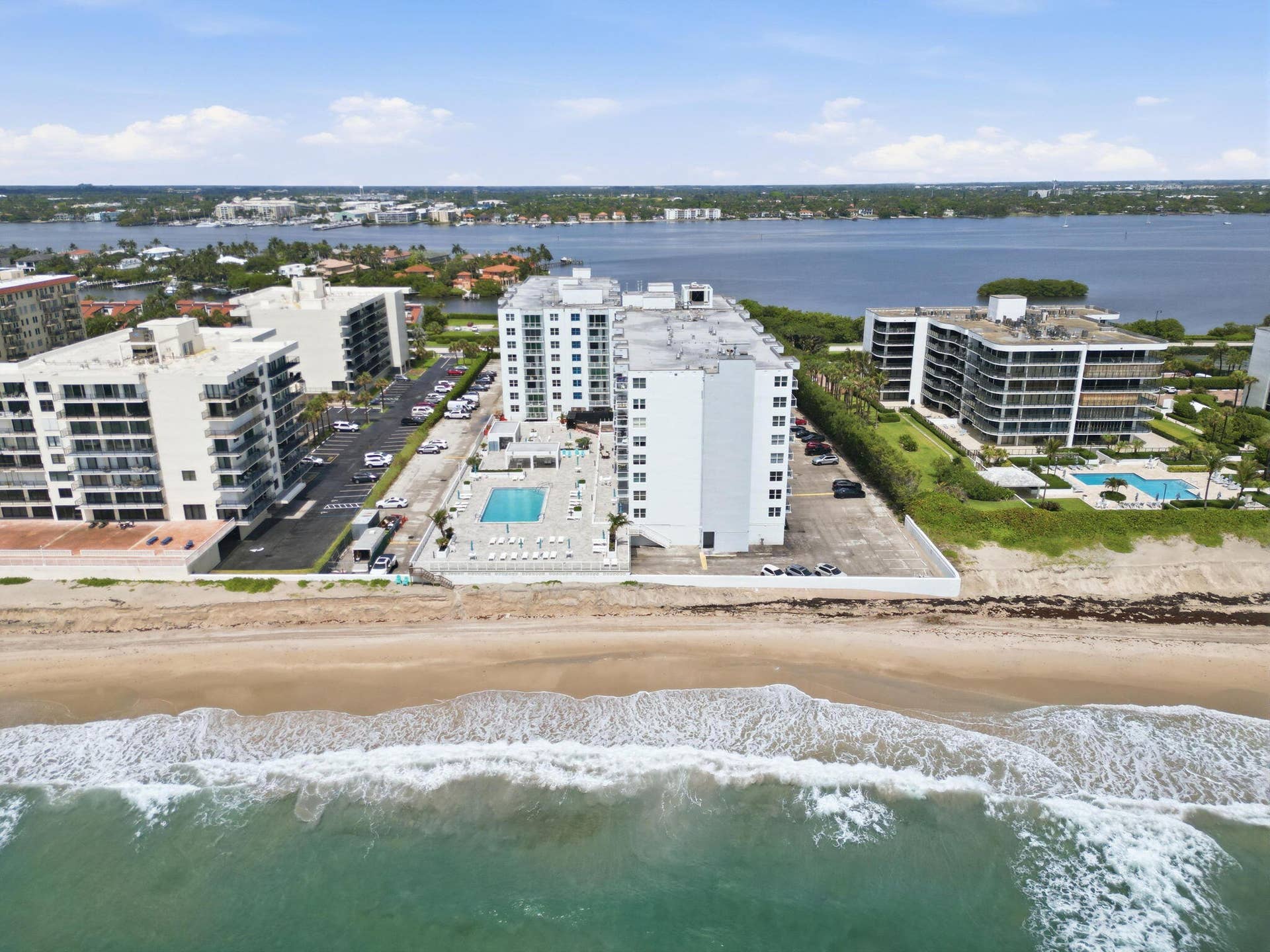 3450 S Ocean Boulevard, #7230, Palm Beach, FL 33480 aerial of building and both waterways 36