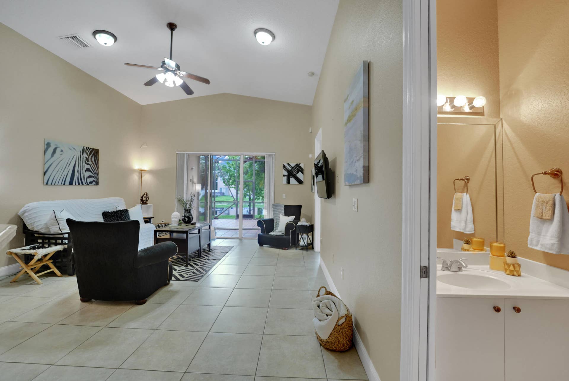 half bath for guests right off the family room