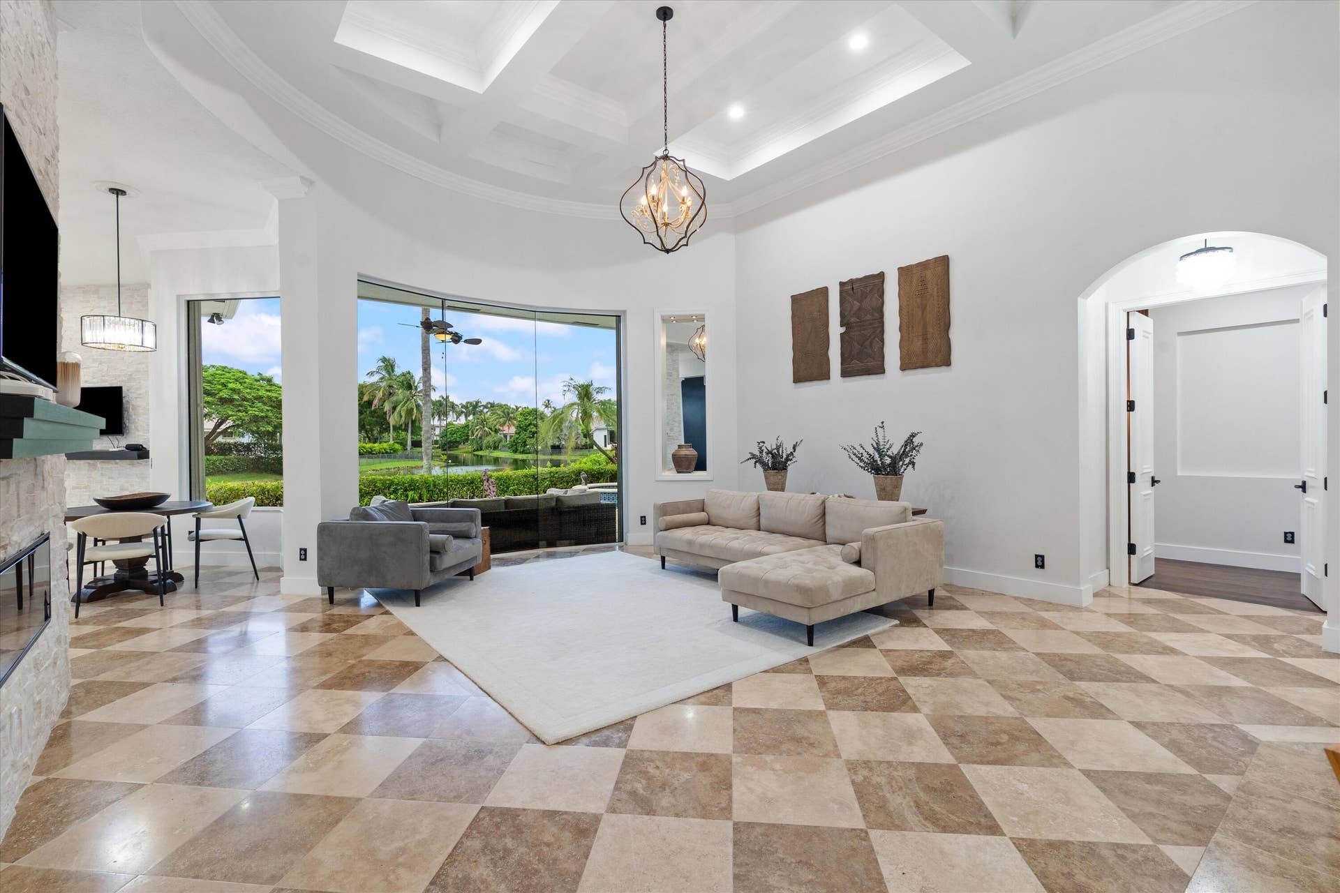 Living Room W Coffered Ceiling Details