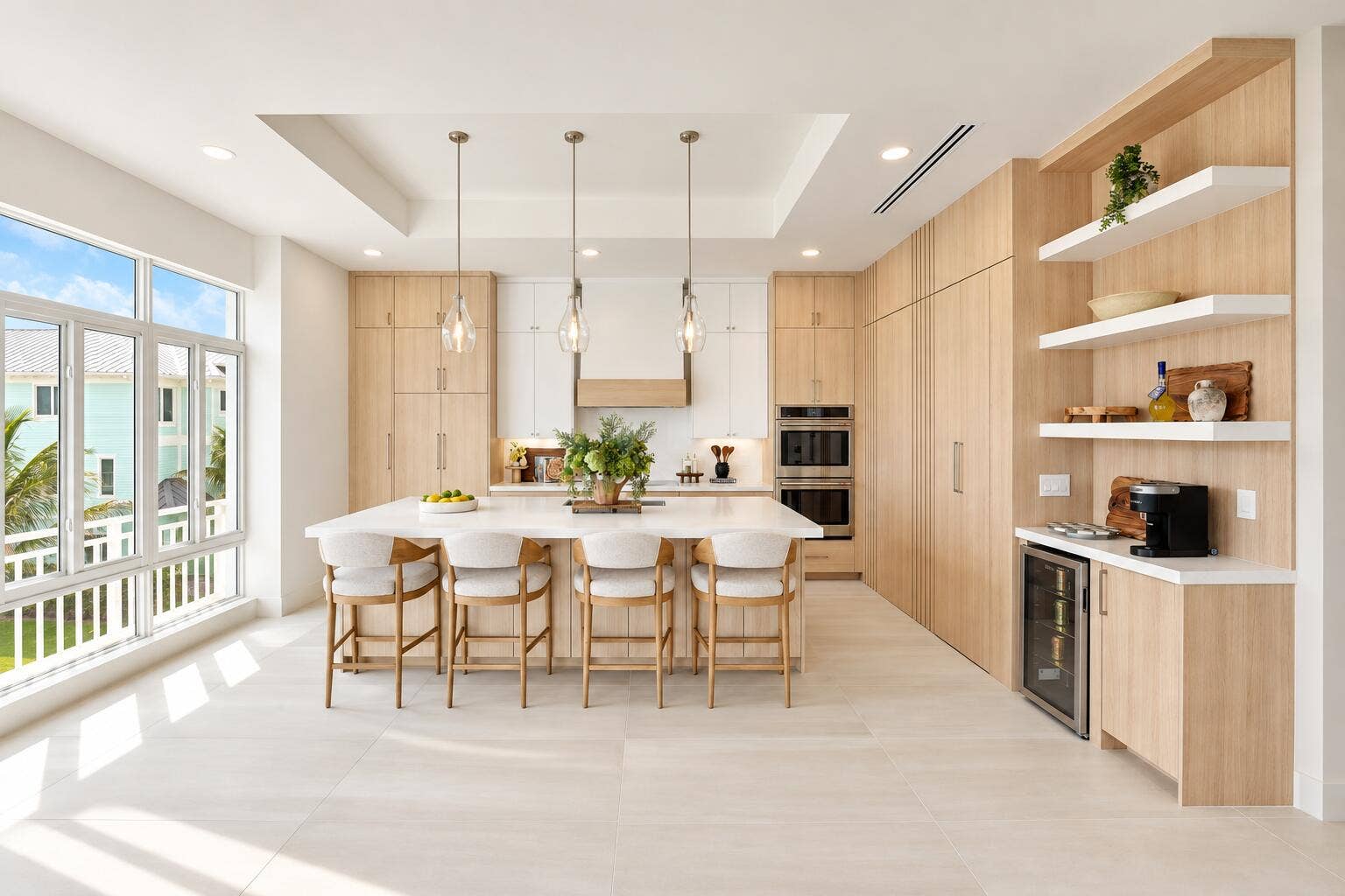 Sunlit Coastal Kitchen with Island