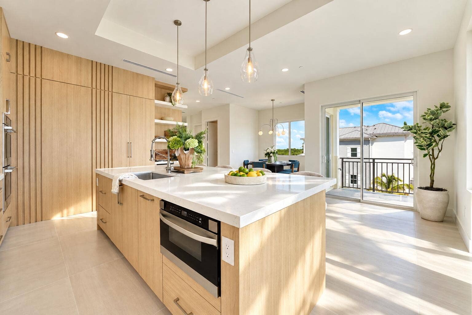 Sunlit Scandinavian Kitchen with Balcony
