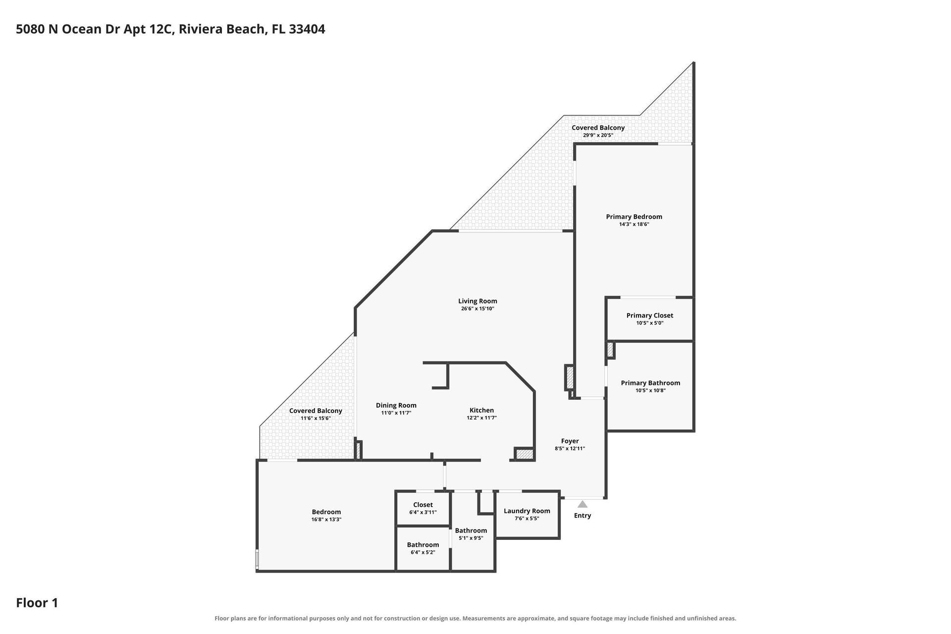 5080 N OCEAN Drive, #12C, Singer Island, FL 33404 Floor Plan