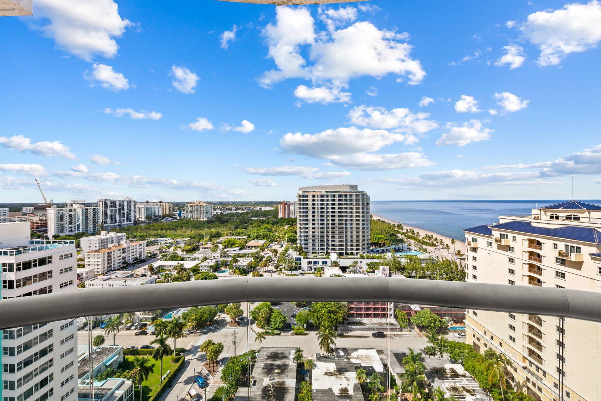 551 N FORT LAUDERDALE BEACH Boulevard, #R1801, Fort Lauderdale, FL 33304 Expansive ocean and cityscape backdrop from a balcony with a glass and metal railing system