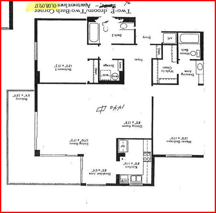 Floor Plan - Left hand side of the photo faces East (Ocean Front). Bottom of the photo faces South.