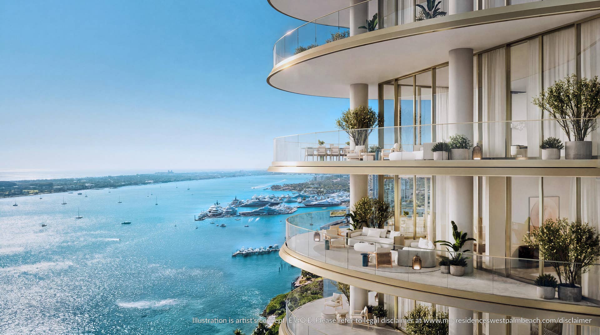 5400 N Flagler Drive, #801, West Palm Beach, FL 33407 Direct Water View (East)- Rendering- Not Yet Built. Completion 2030.