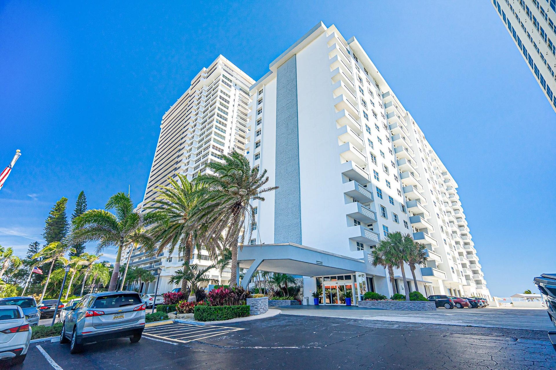 4250 GALT OCEAN Drive, #8L, Fort Lauderdale, Fort Lauderdale, FL 33308 Modern high-rise exterior with multiple balconies and a covered entrance