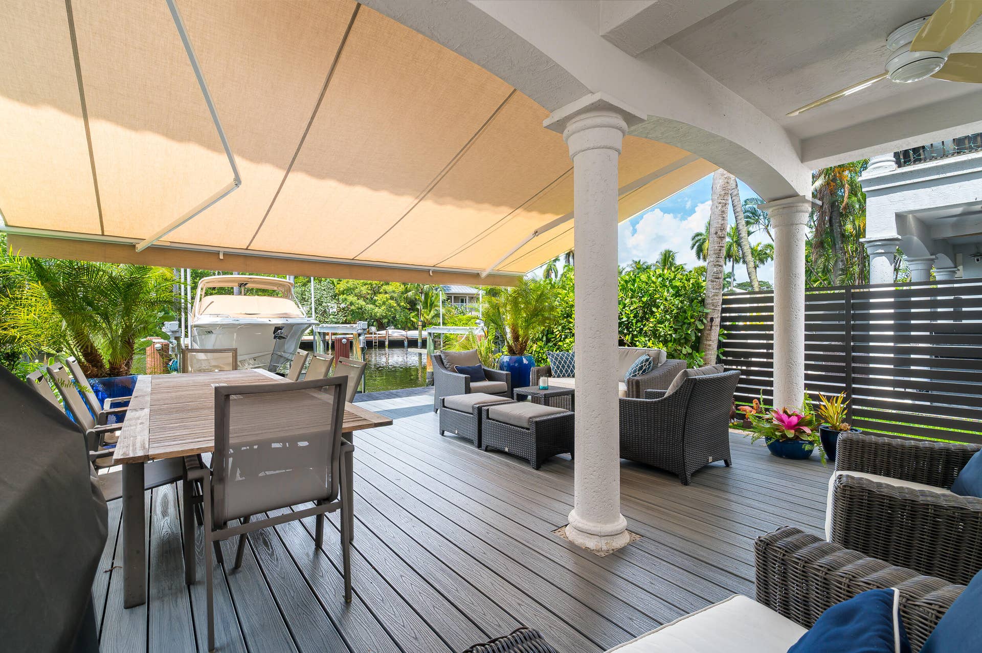 411 Hendricks Isle, Fort Lauderdale, FL 33301 retractable awning spanning the whole patio