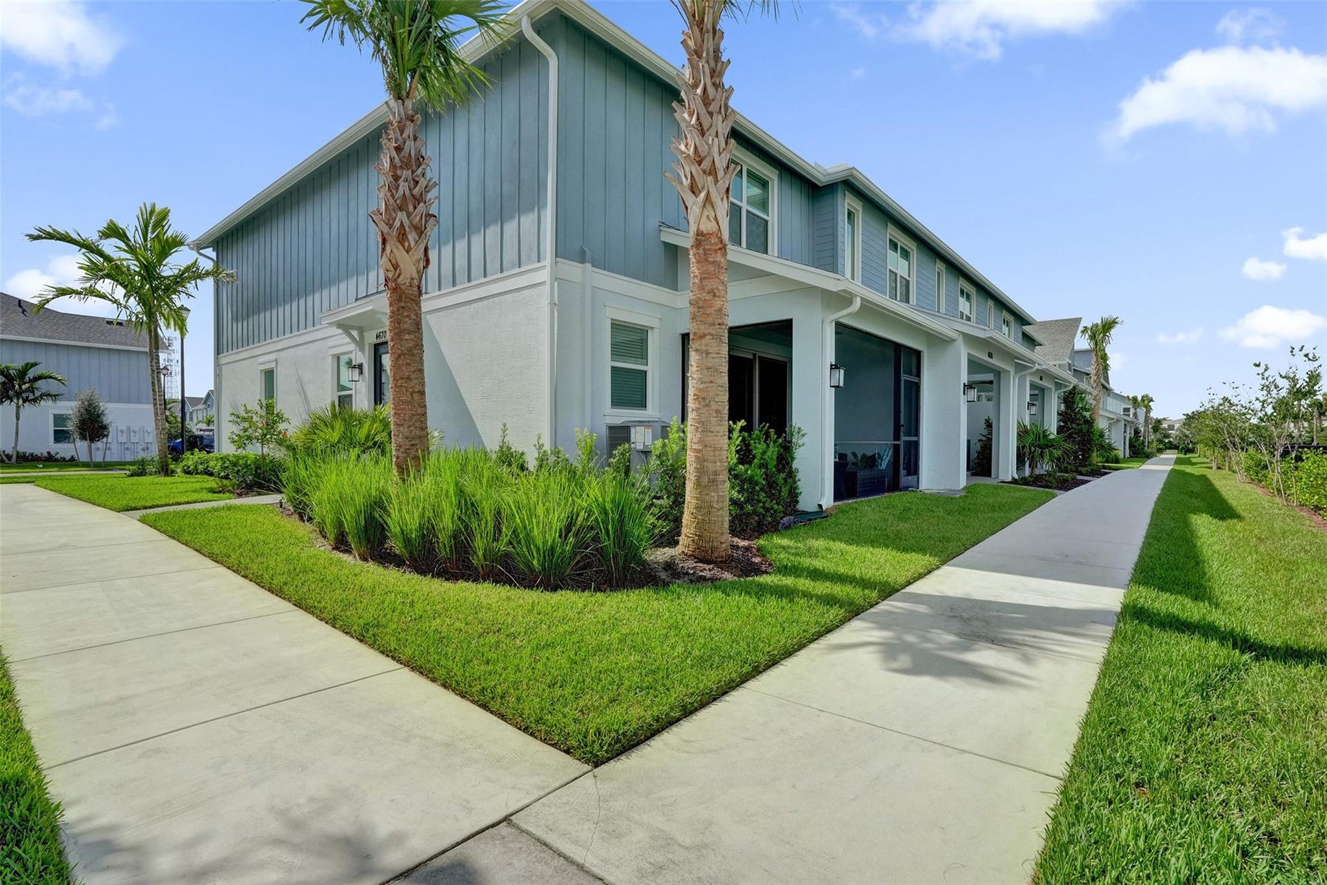 sidewalk lined neighborhood