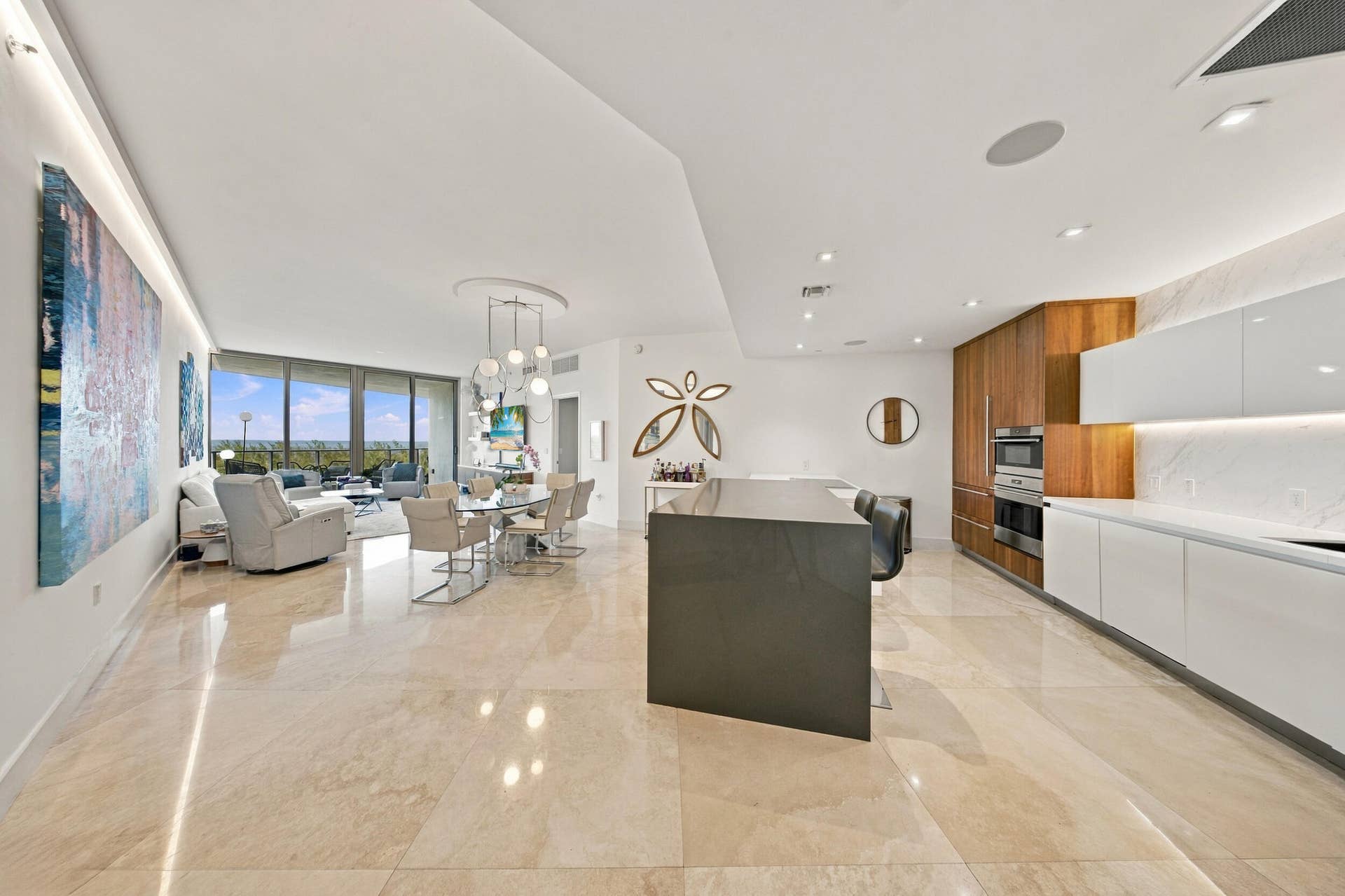 Kitchen, living, dining room