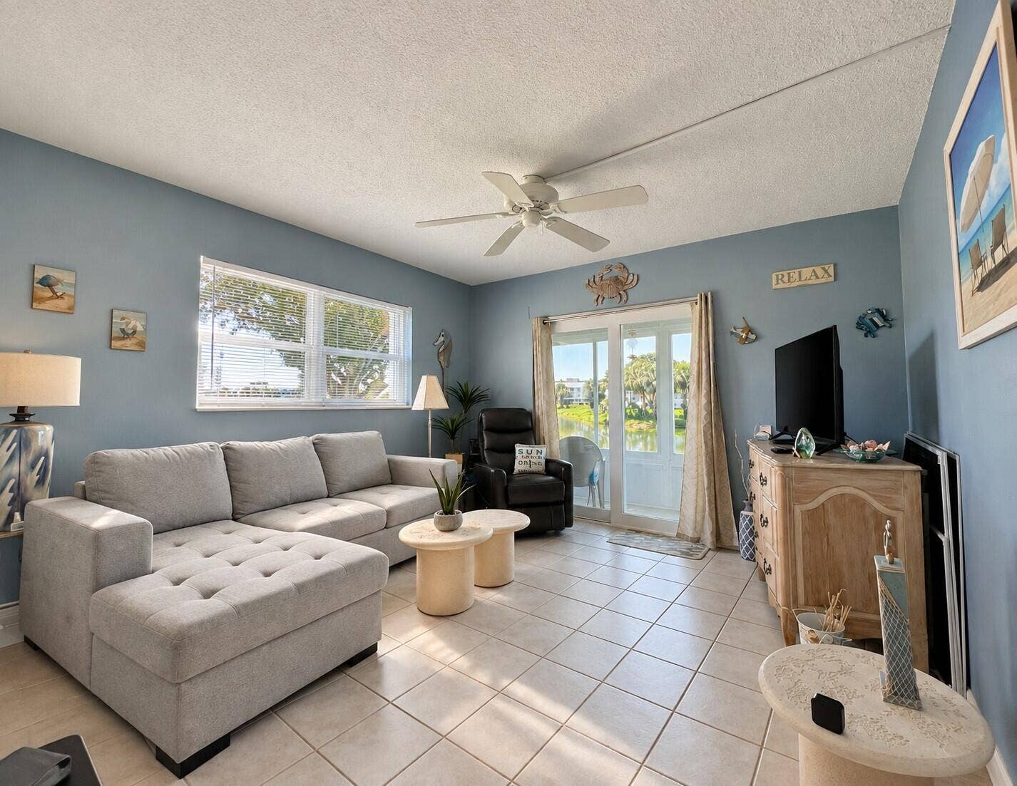 108 SOMERSET F, West Palm Beach, FL 33417 Water View Bedroom One With Access to the Lanai (Set Up As A Den)