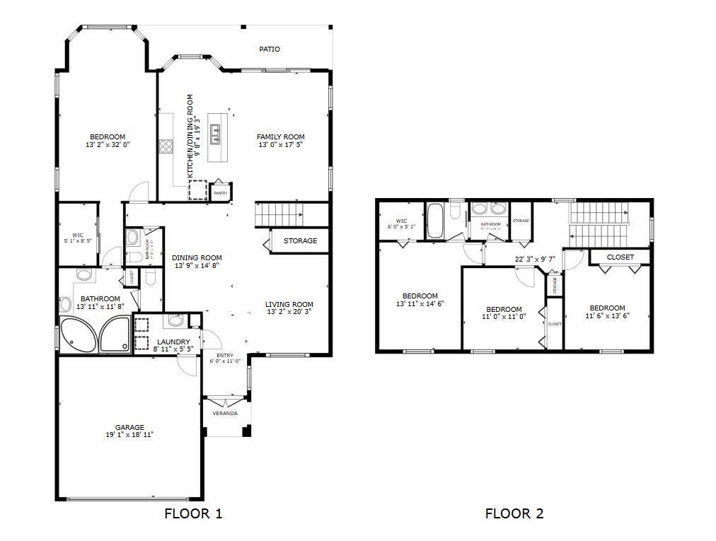 Spacious two-story layout with the primary suite on the main level, connected kitchen and family room, and three bedrooms upstairs.