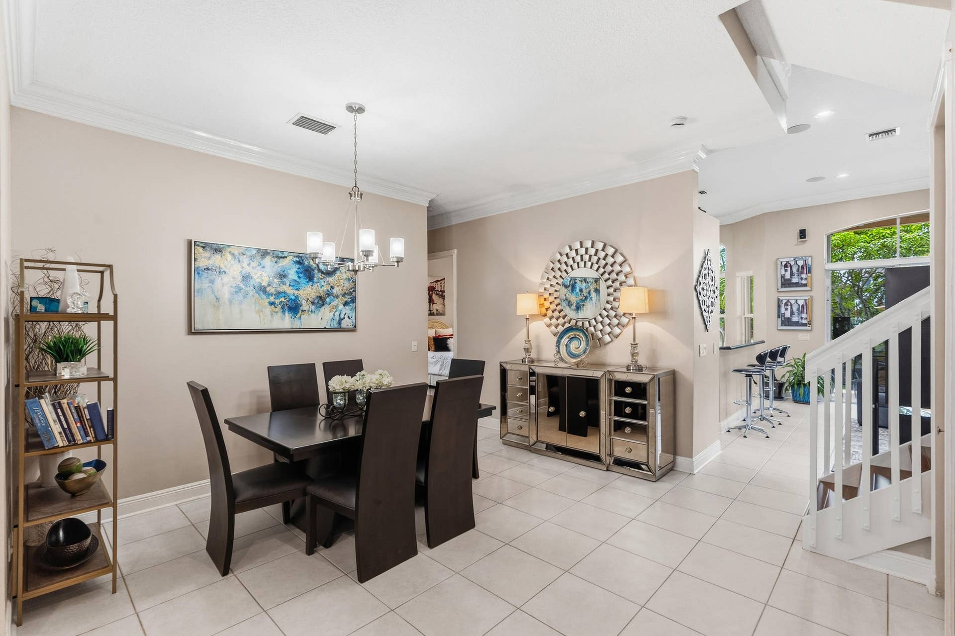 Open connection between the dining and family room keeps the main level feeling spacious and inviting.
