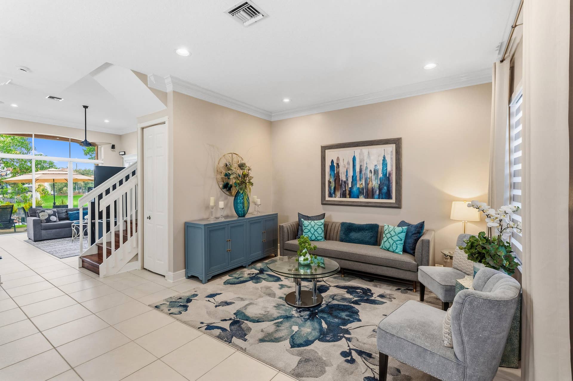 Generously sized living area connects easily with the homes main living spaces.
