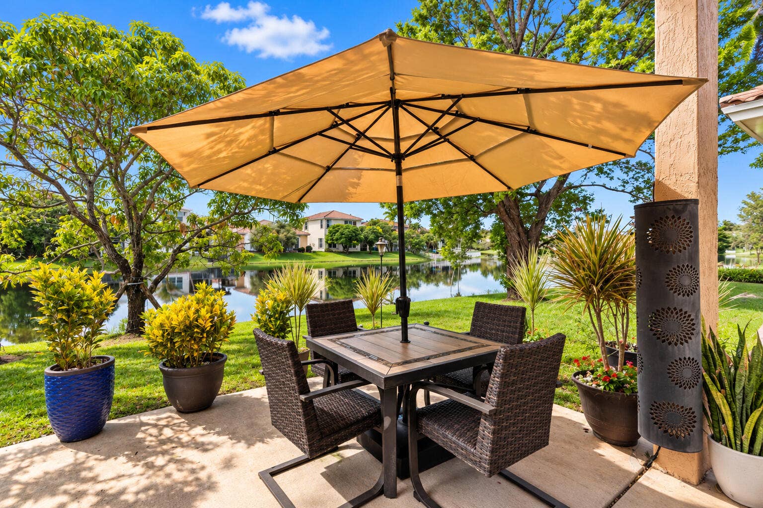 Relax or dine outdoors while enjoying the tranquil waterfront backdrop.