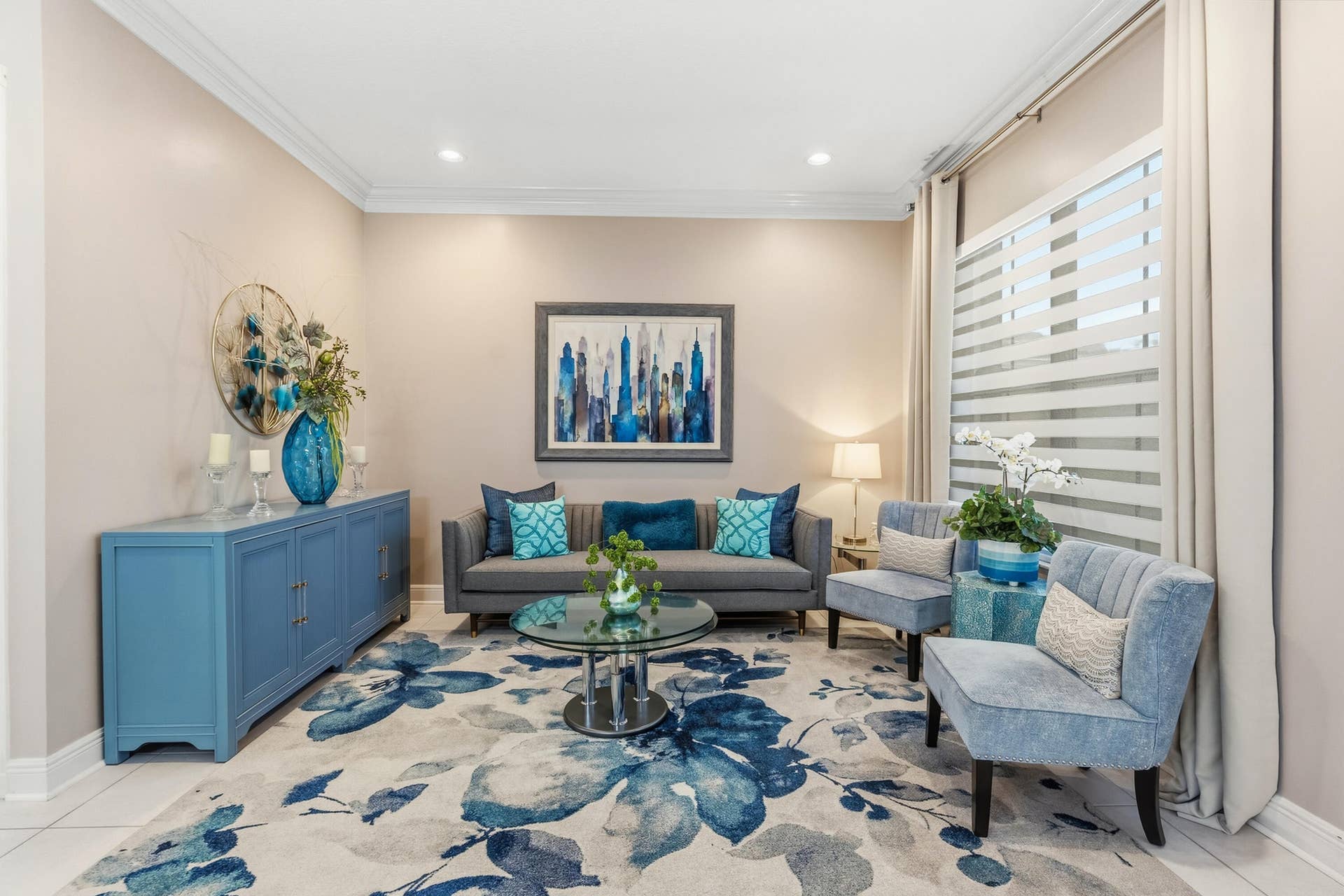 A comfortable living area provides additional space to relax, gather or entertain.