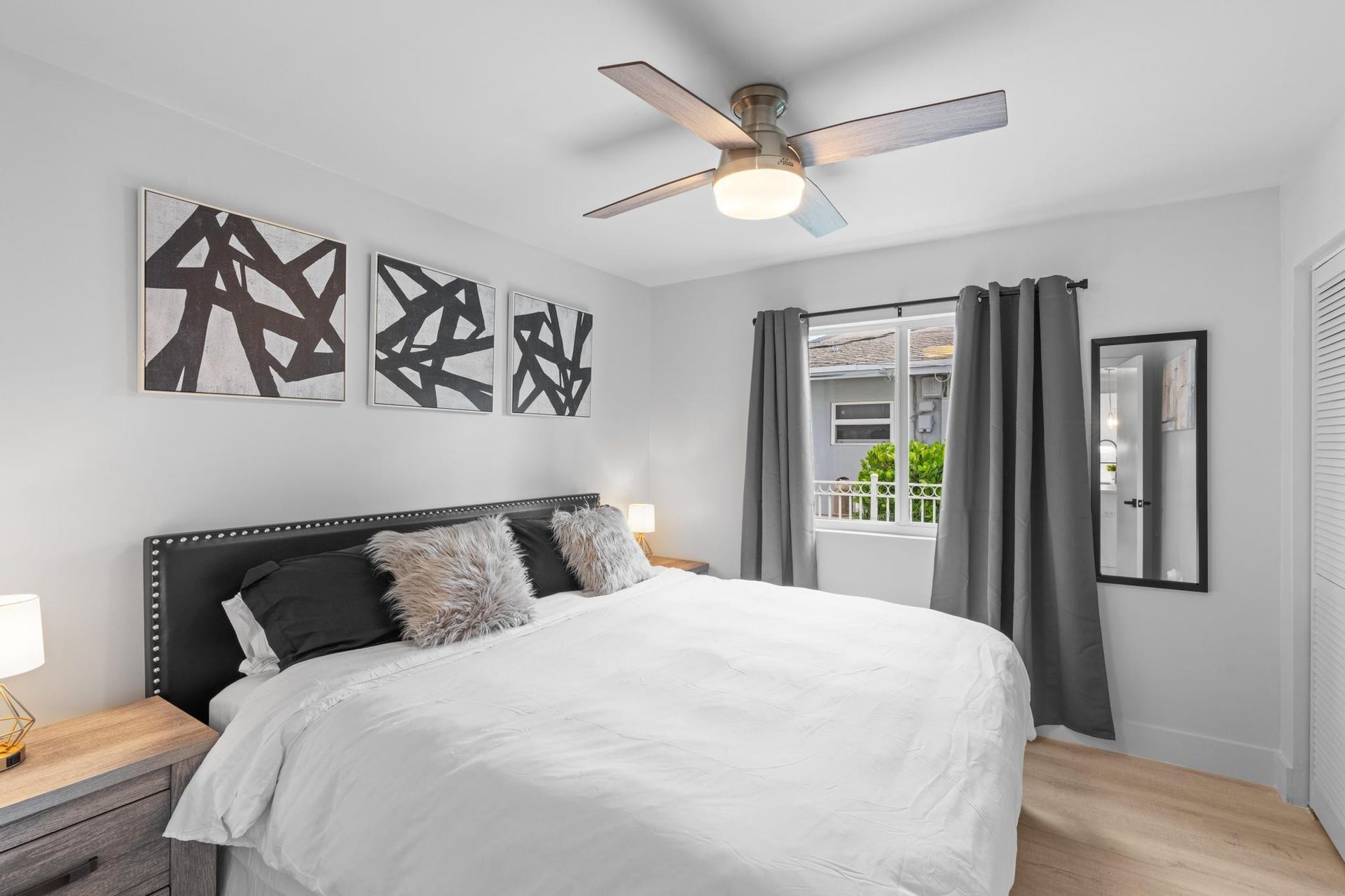 Bright interior with light wood-finish flooring