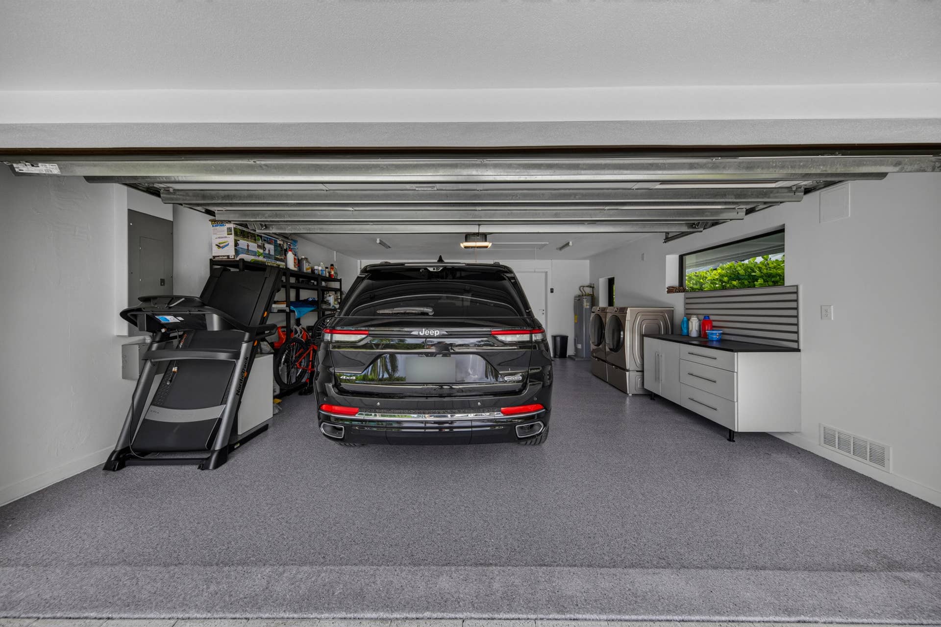 Two car garage with epoxy floor