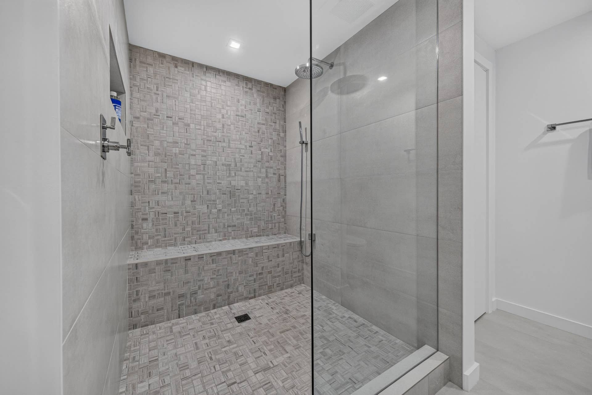 Large luxurious shower with seating