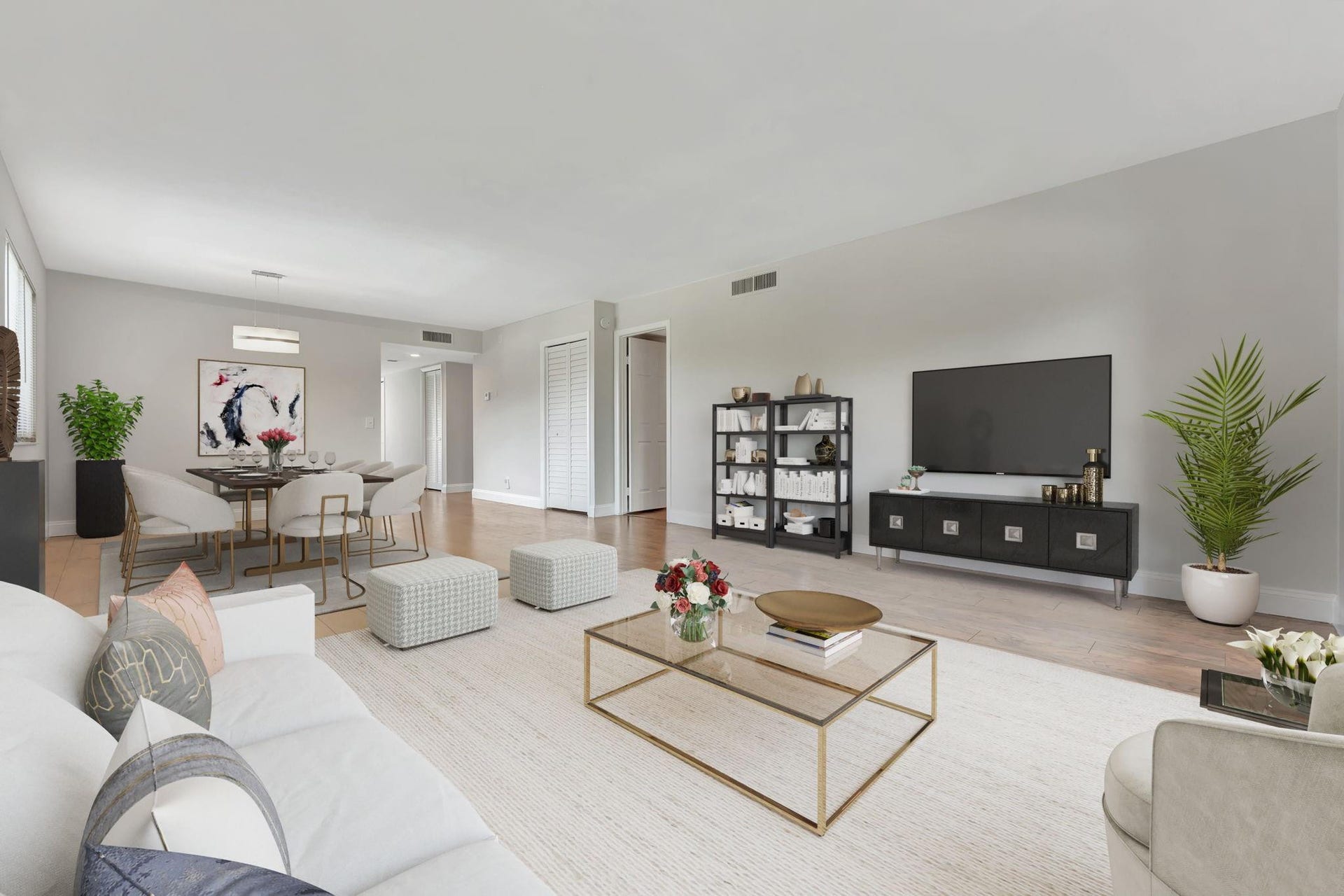 Great room, smooth flat ceilings.