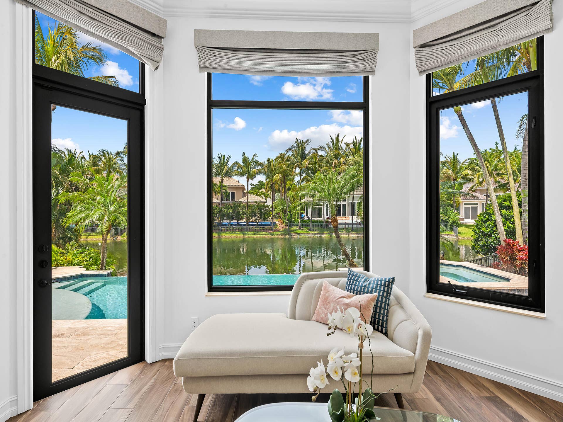 10241 KEY PLUM Street, Plantation, FL 33324 Primary Suite Sitting Area Overlooking Pool and Water View