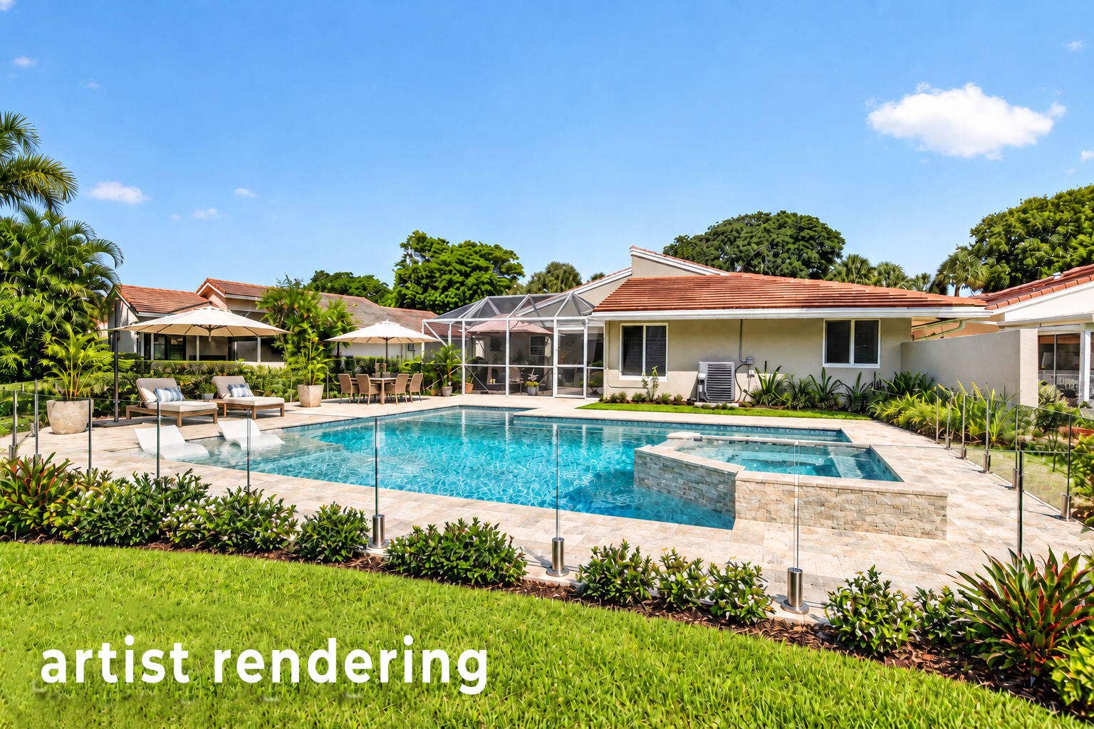 2738 DEER CREEK KELLY BROOKE Lane, Deerfield Beach, FL 33442 Virtually staged resort style pool. Plent of room to accomodate.